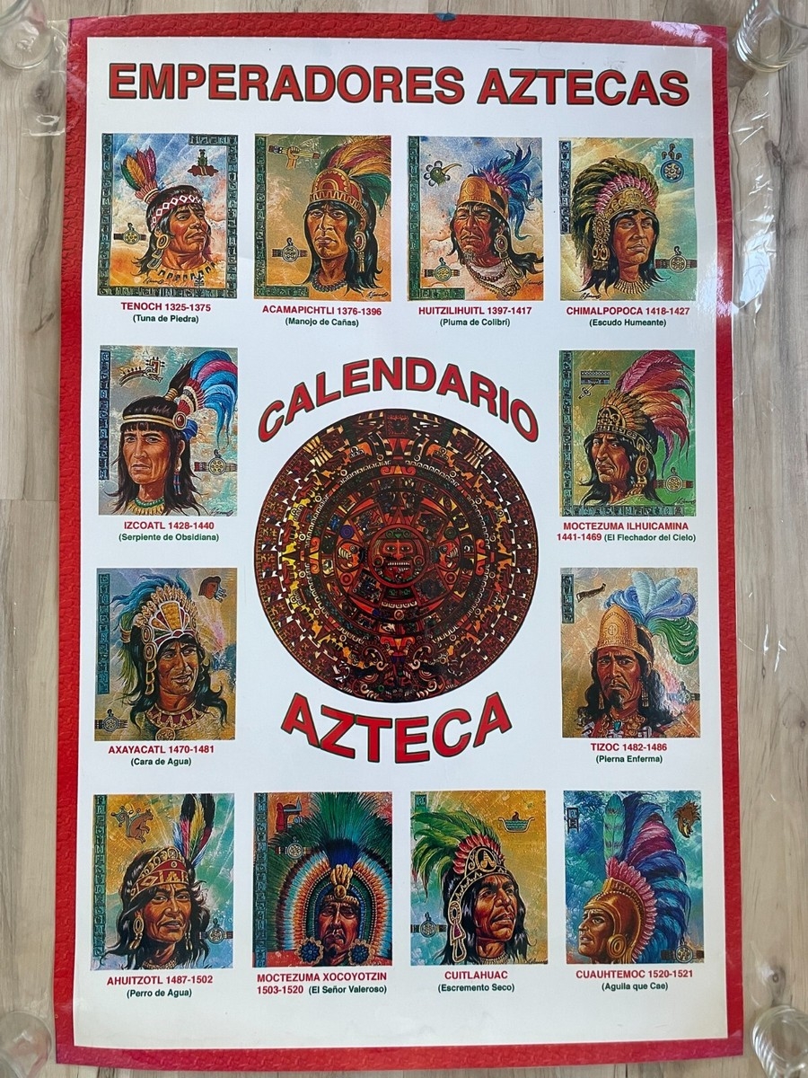 Mexican Original Aztec Emperors Poster With Calendar Laminated Protection 34x22 EBay