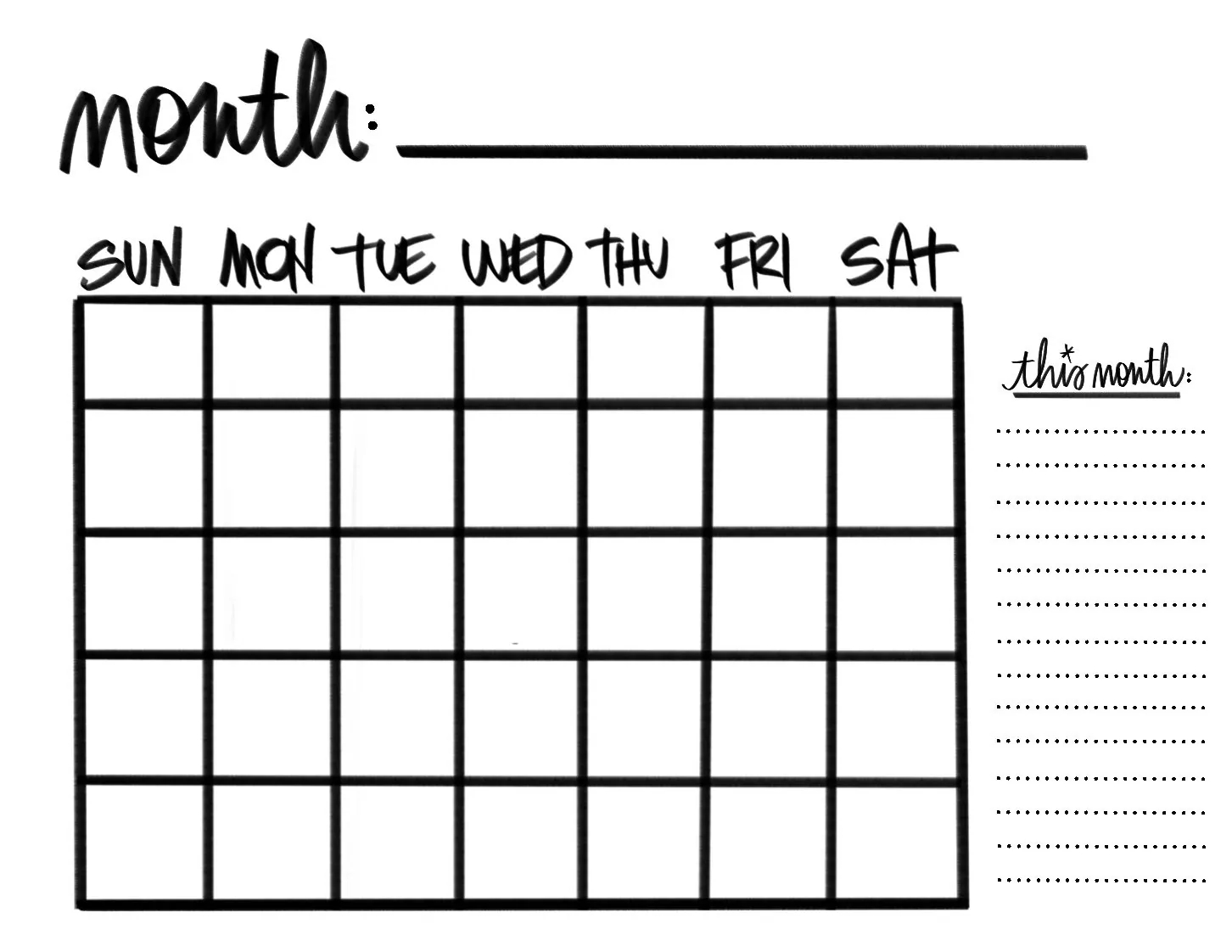Monthly Calendar Printable PDF Digital Download Etsy Monthly Calendar Printable PDF Digital Download Etsy