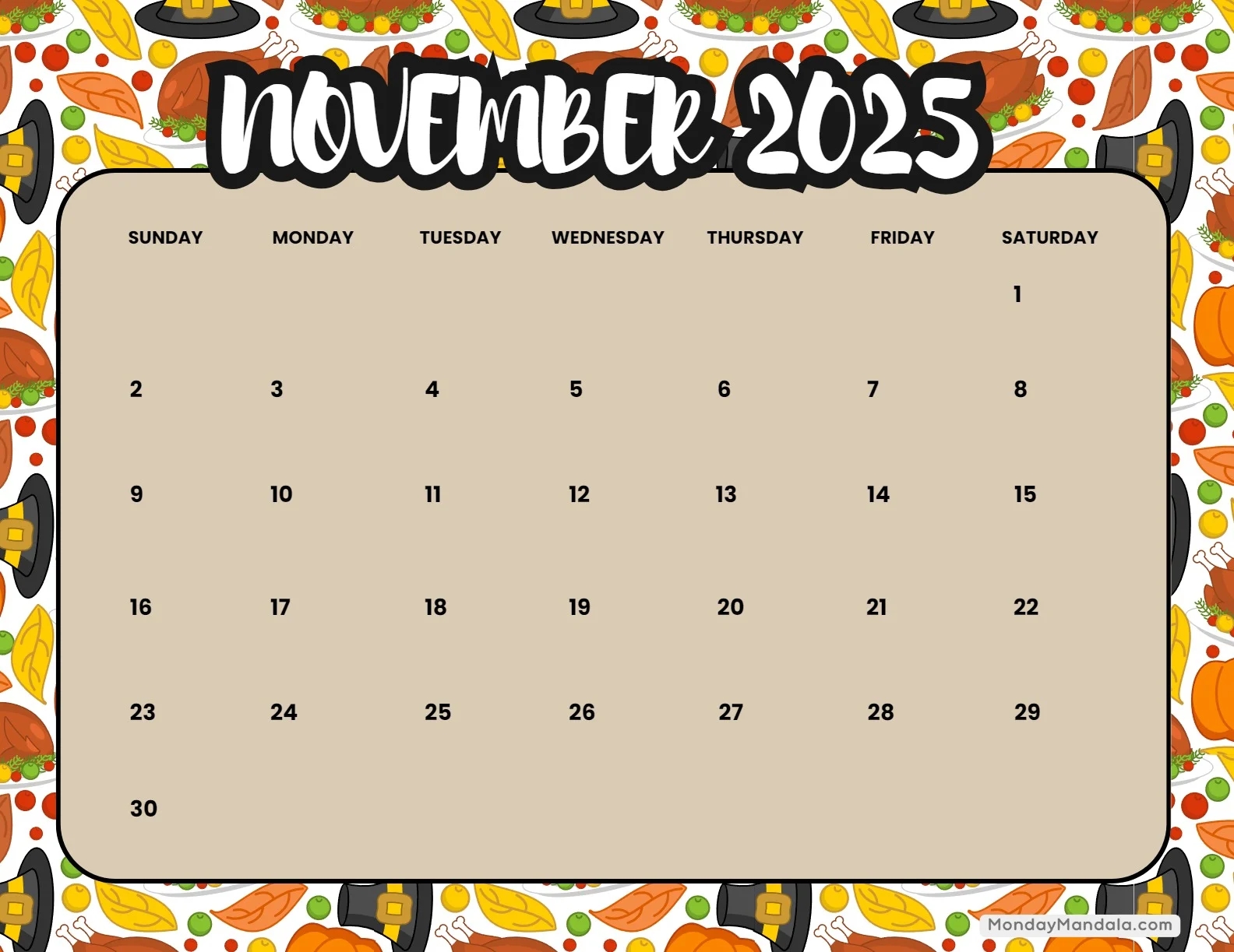 Free Printable November 2025 Calendar For Kids Free Printable November 2025 Calendar For Kids