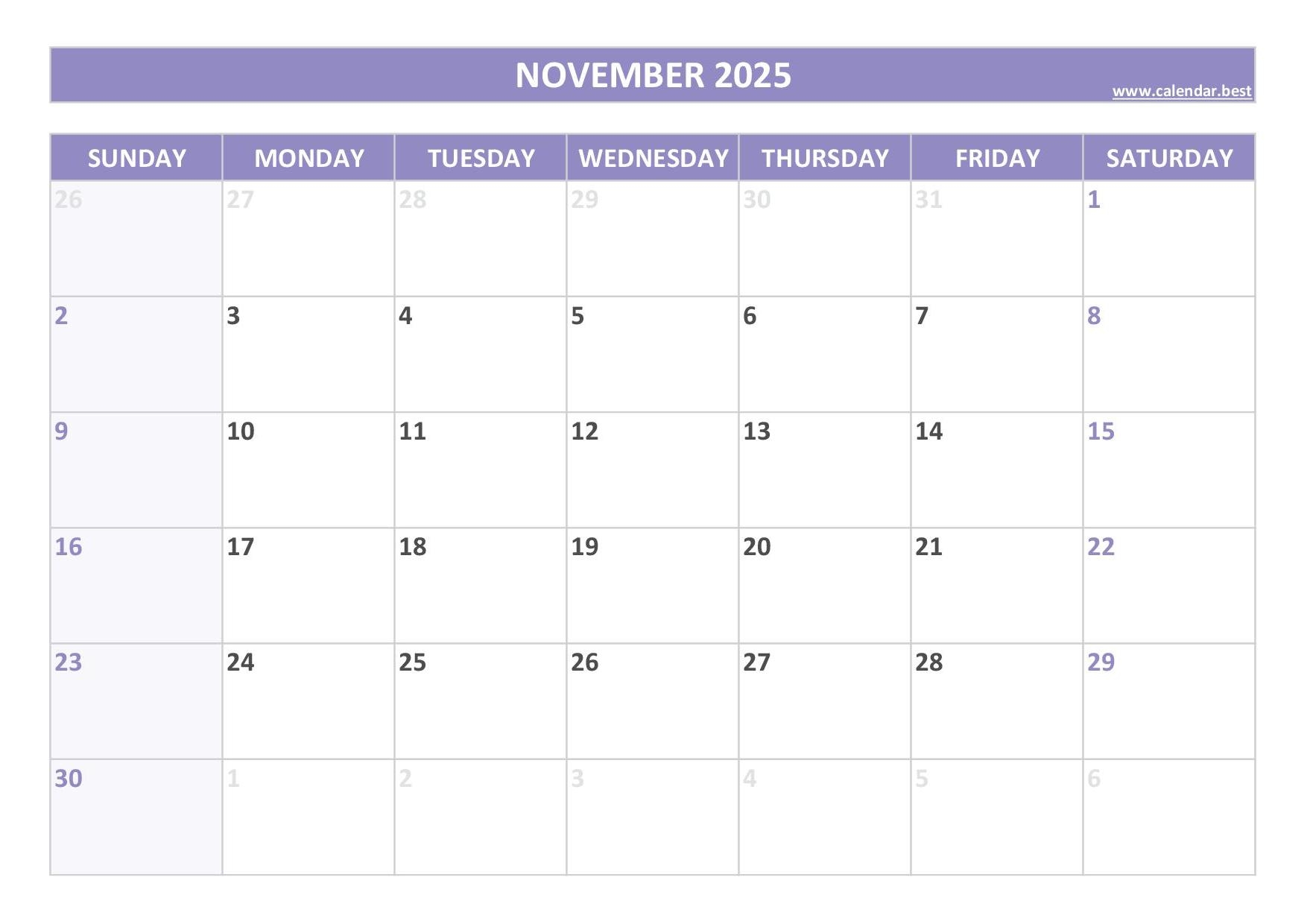 Free Printable Calendar For November 2025