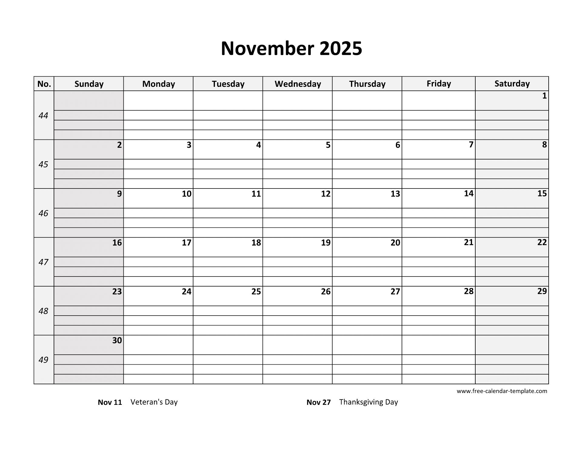 November 2025 Calendar Free Printable With Grid Lines Designed horizontal Free calendar template November 2025 Calendar Free Printable With Grid Lines Designed horizontal Free calendar template