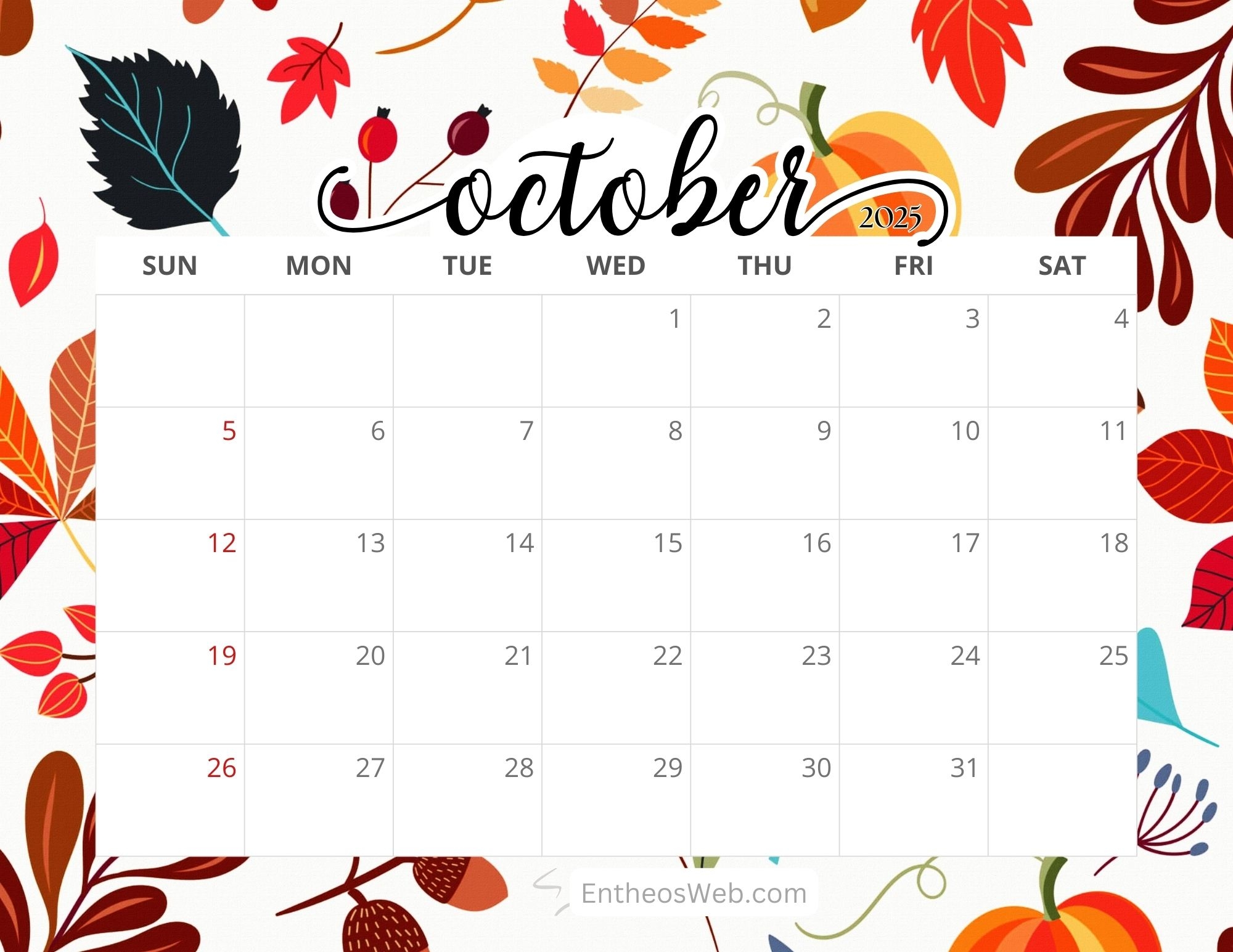 October 2025 Calendar Printables EntheosWeb