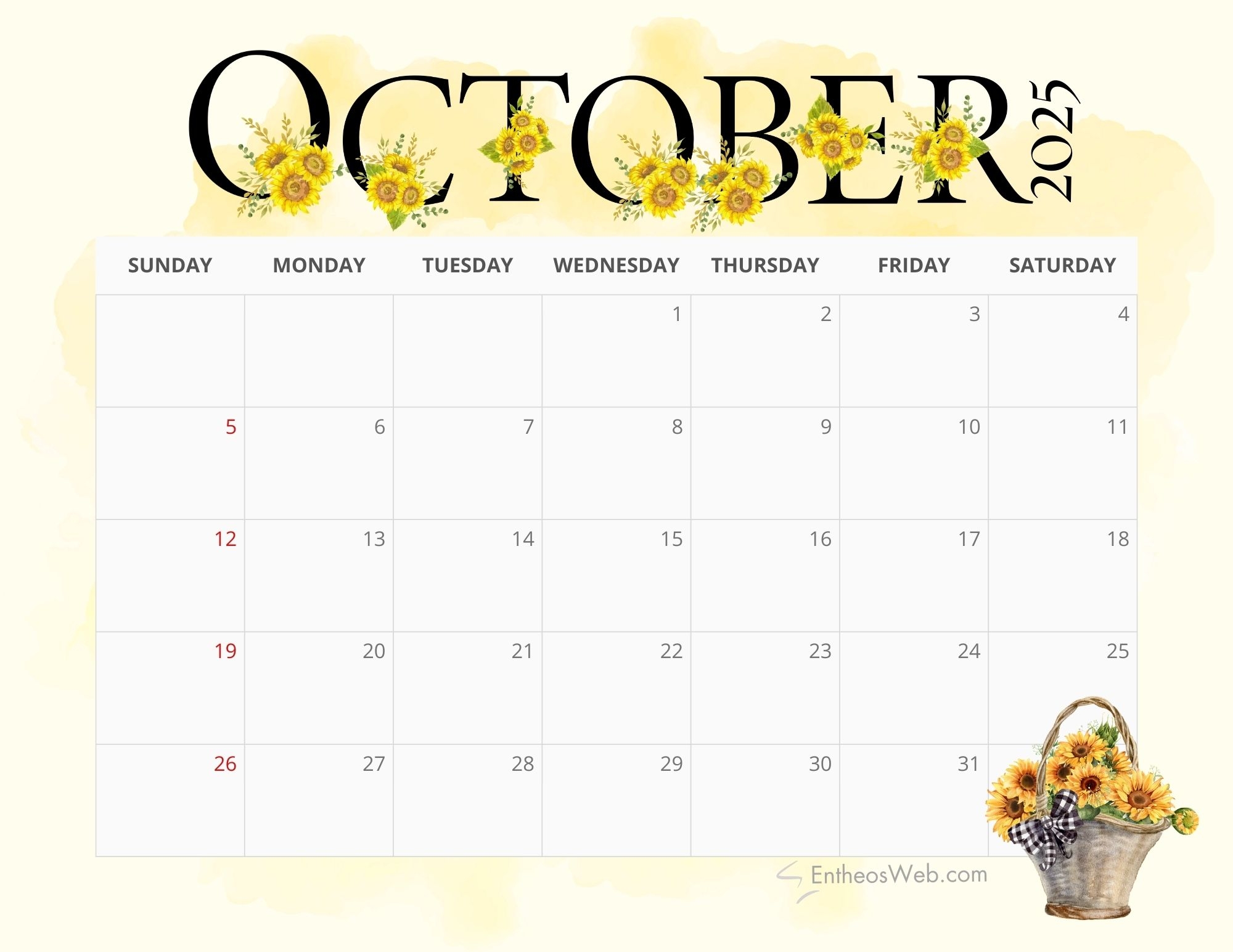 October 2025 Printable Calendar