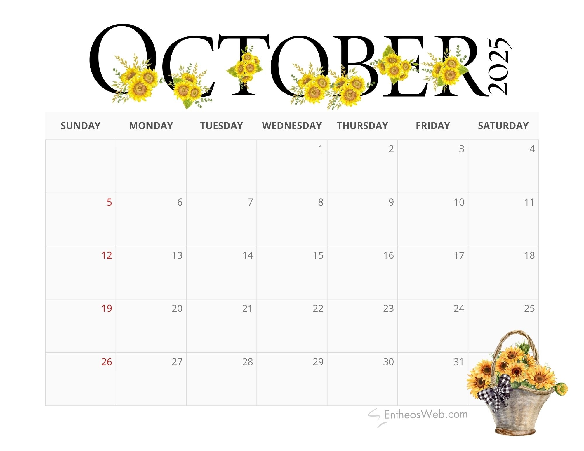 October Calendar Planner 2025 Printable