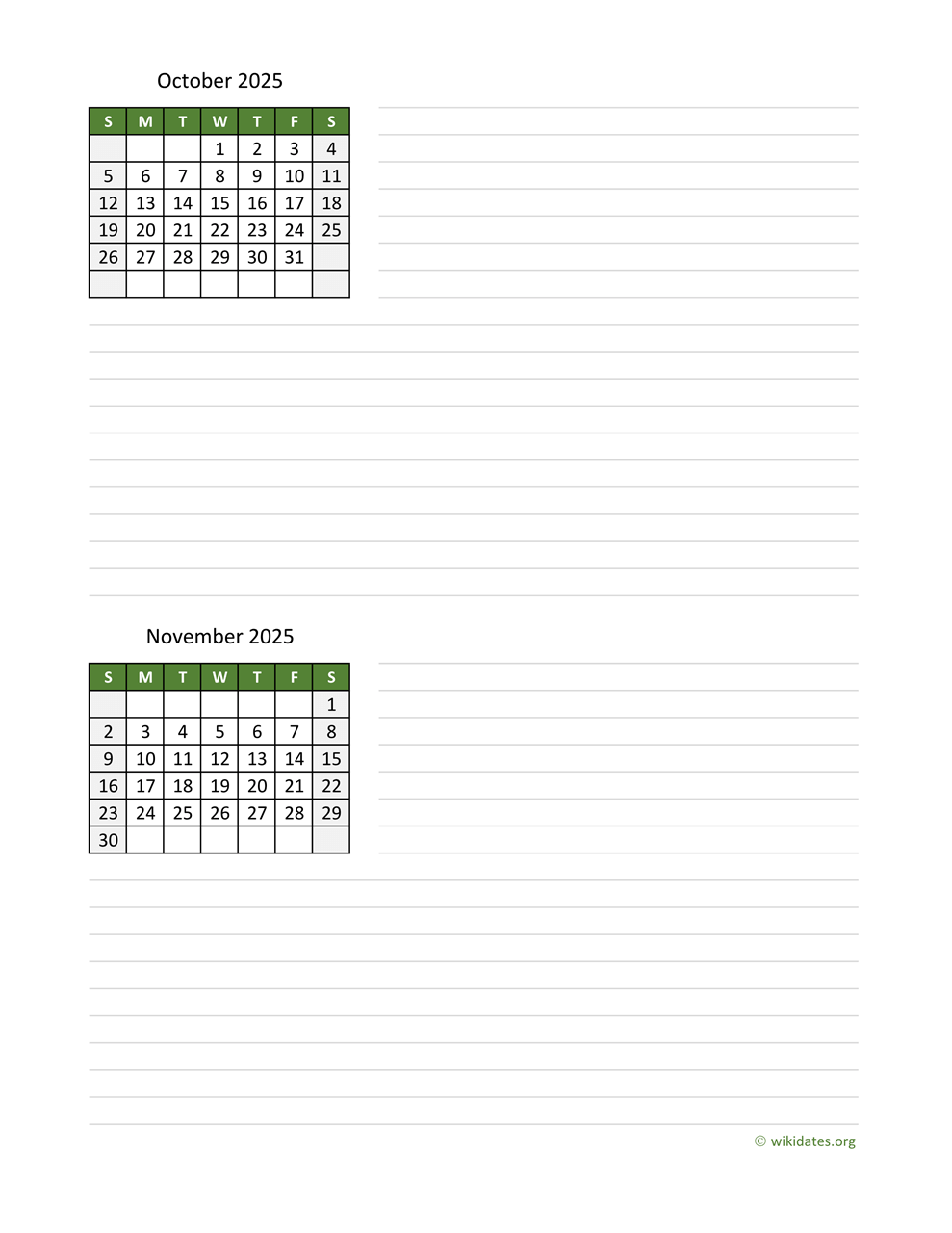 october and november 2025 calendar wikidates