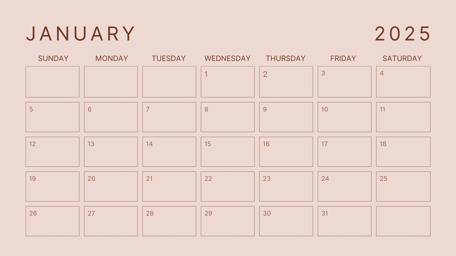 Calendar 2025 Printable Brown