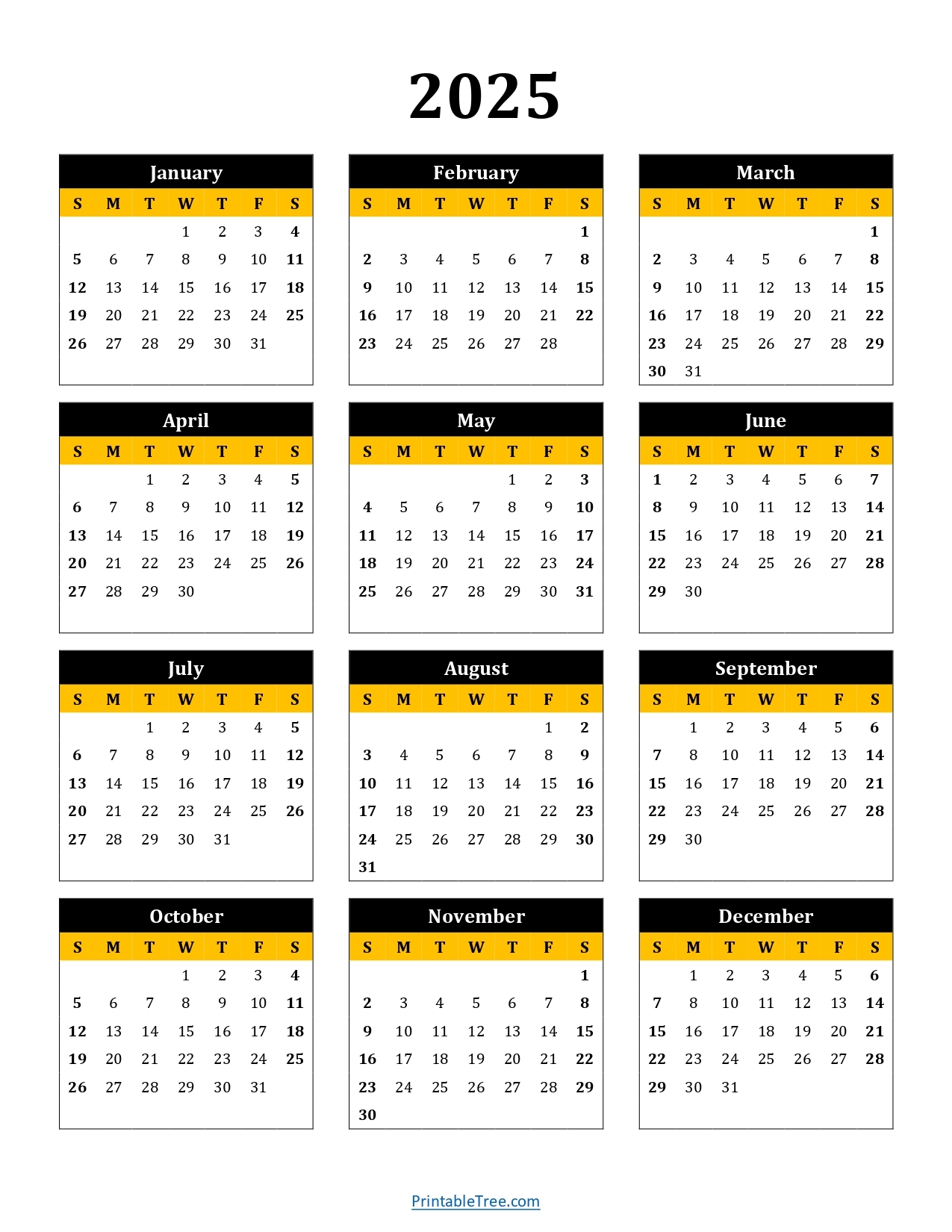 Printable Calendar On One Page 2025