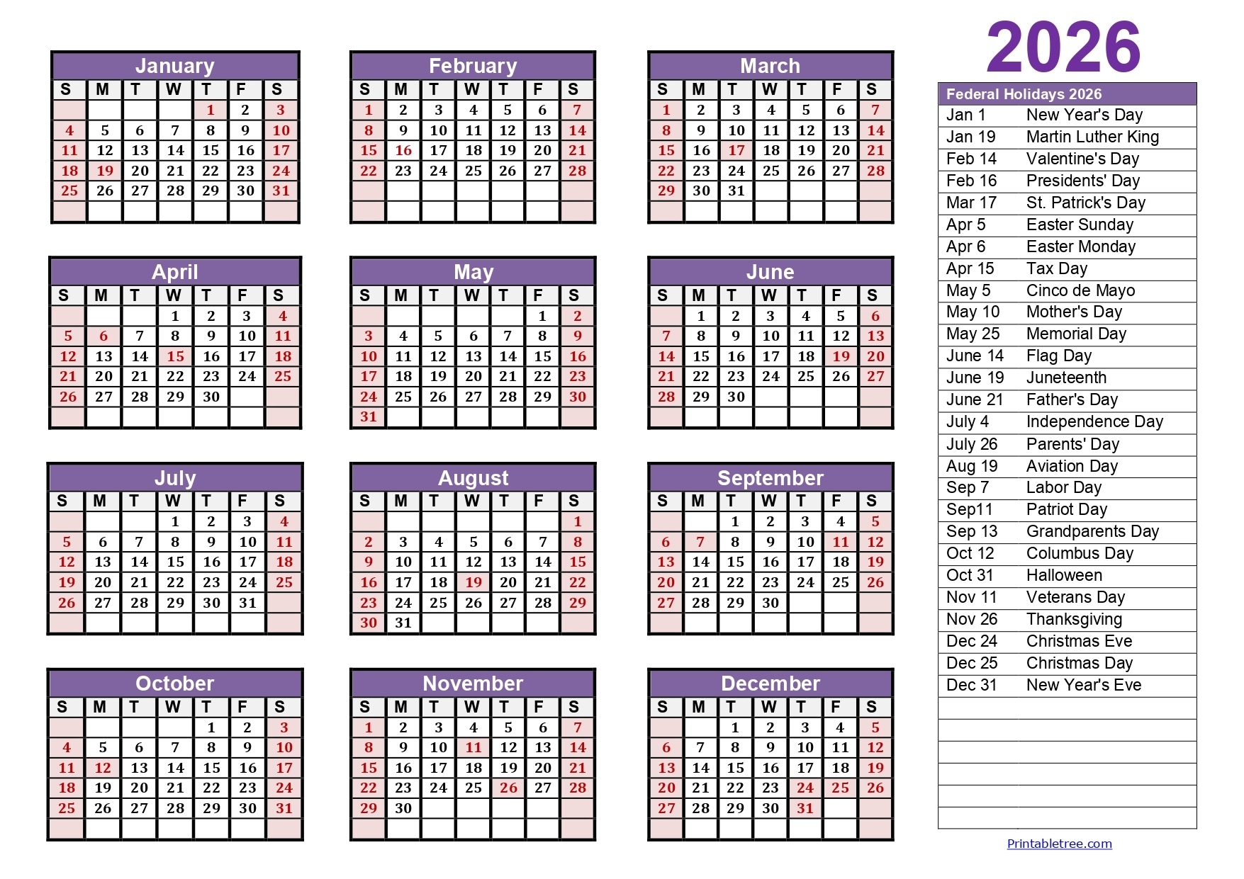 Free Printable Blank Calendar 2026