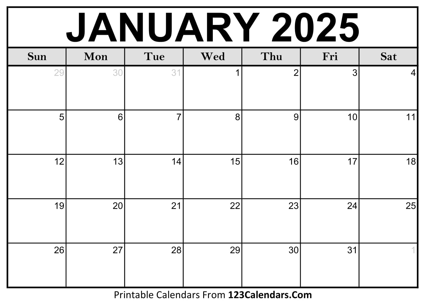 Printable January 2025 Calendar Templates Easy To Download Print Printable January 2025 Calendar Templates Easy To Download Print