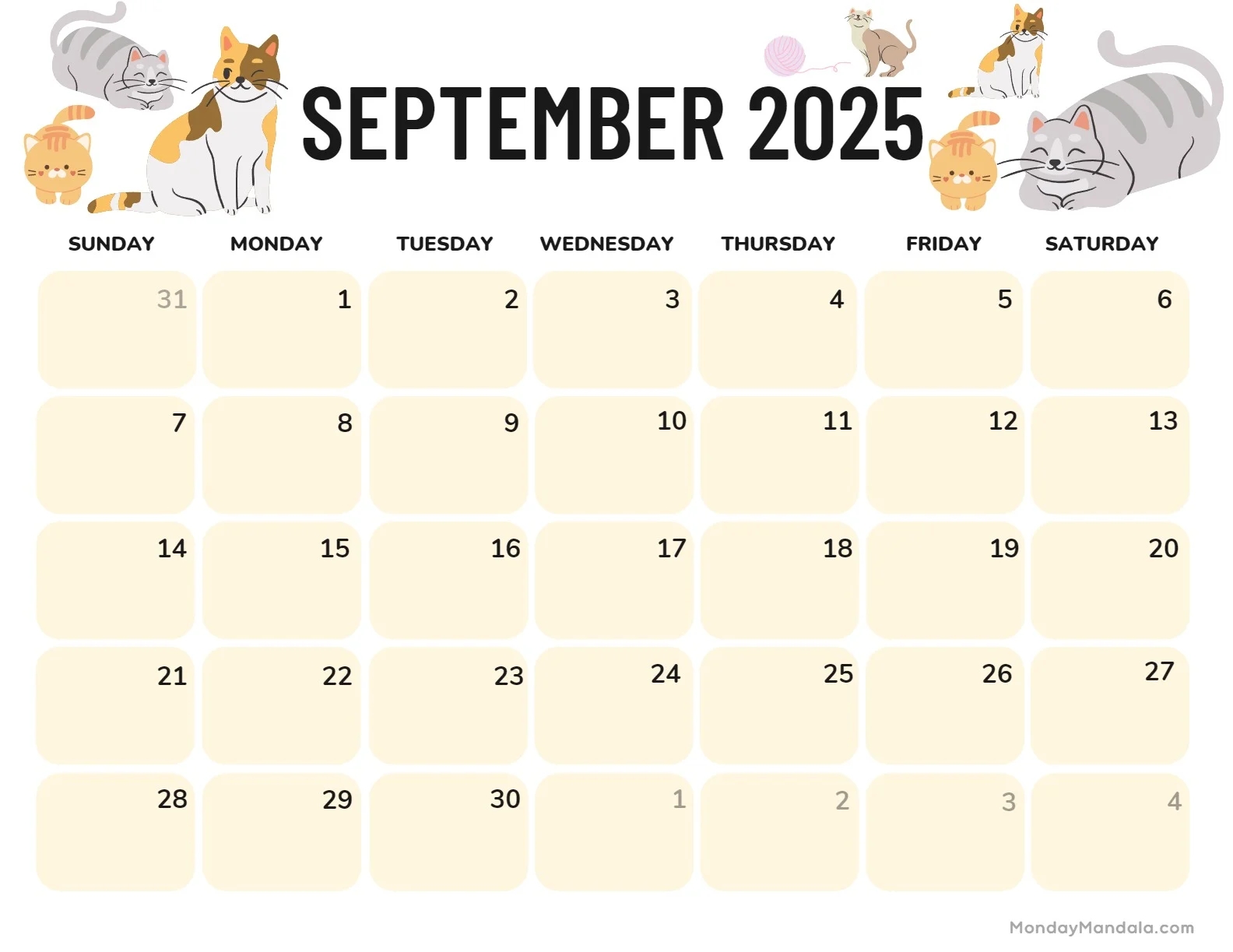 September 2025 Calendar Template Printable