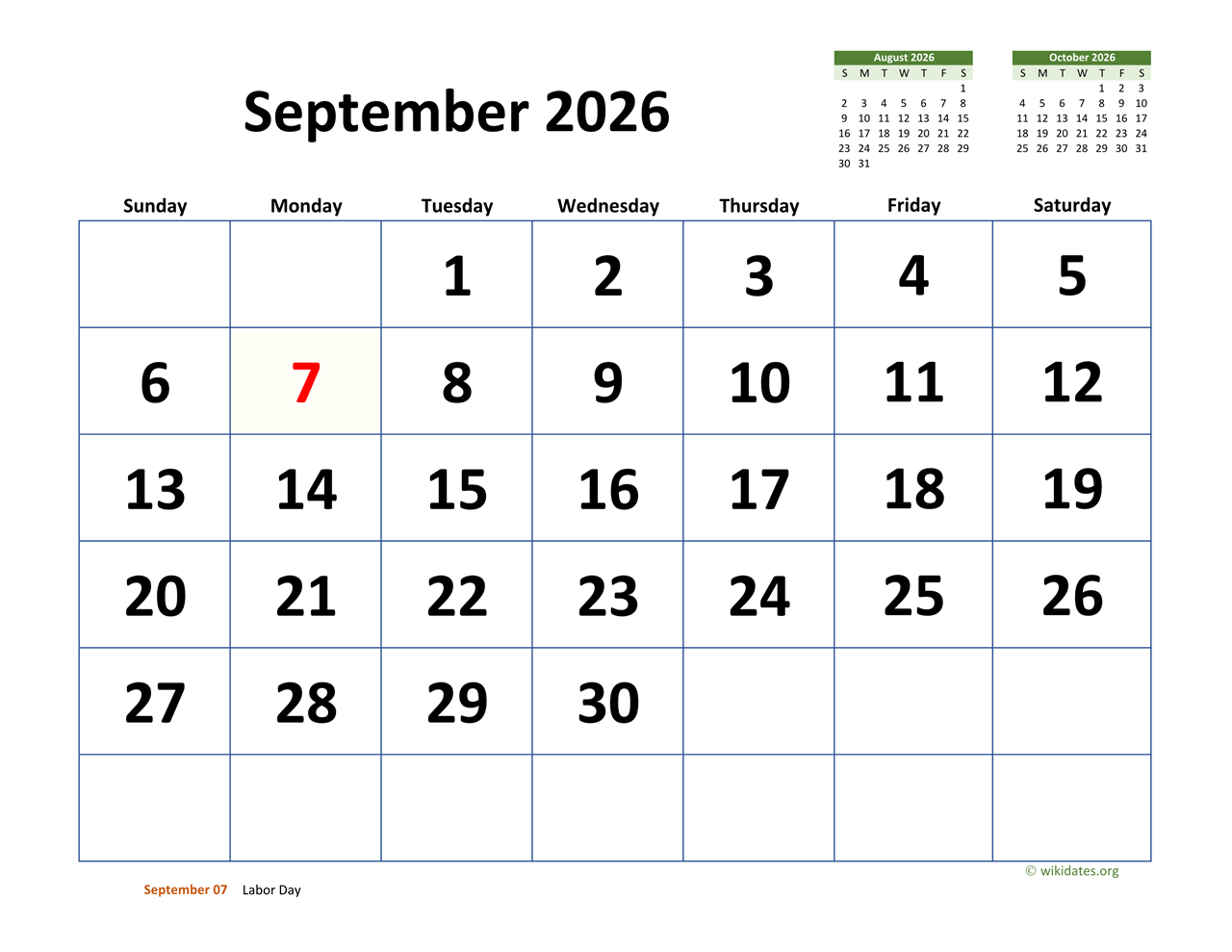 Printable August September 2026 Calendar