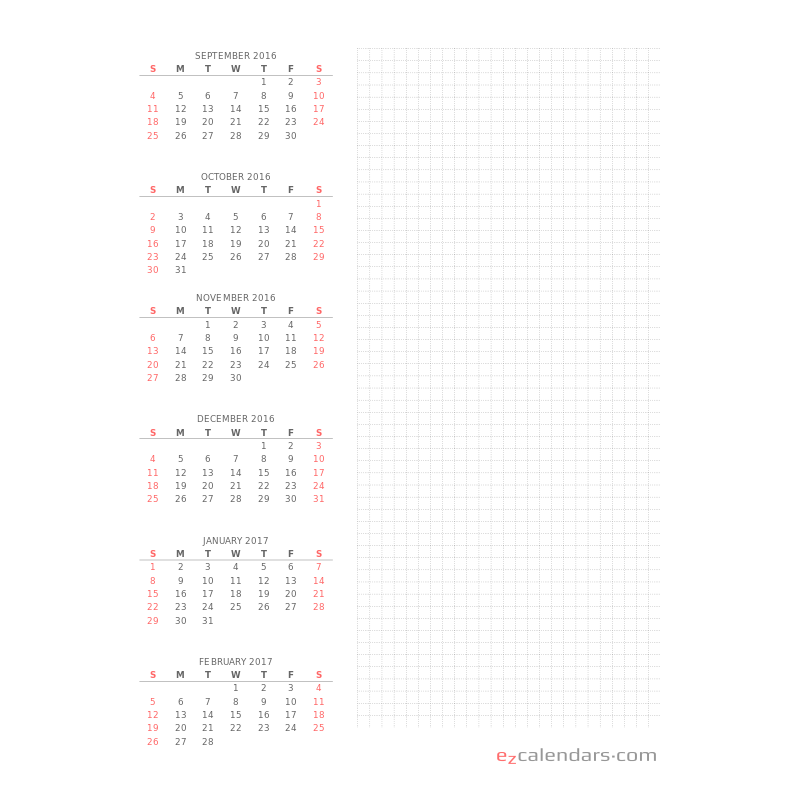 Six Month Calendar Printable