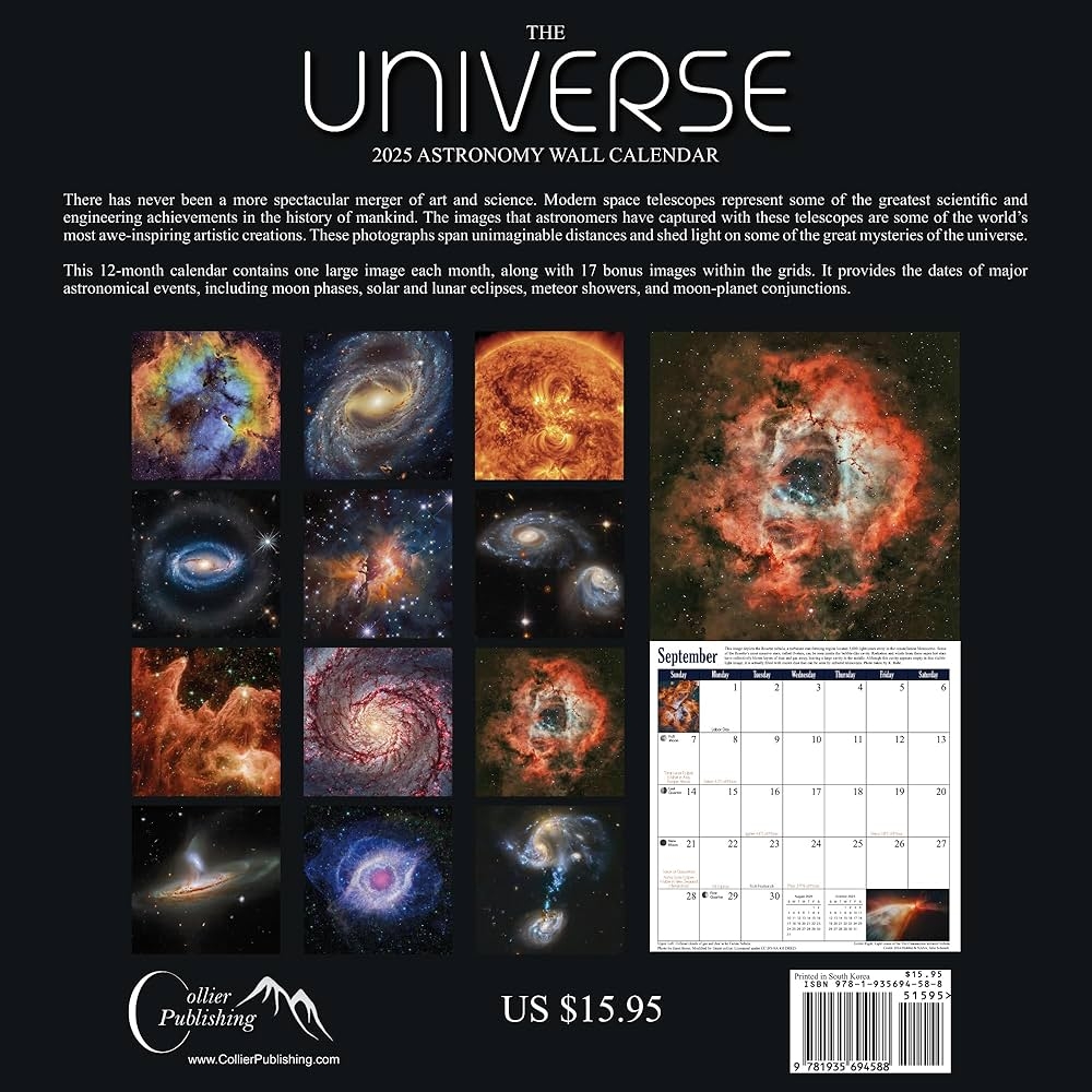 The Universe 2025 Astronomy Wall Calendar Images From NASA s Hubble Space Telescope Galaxies Nebulae More 12 x12 Grant Collier 9781935694908 Amazon Books