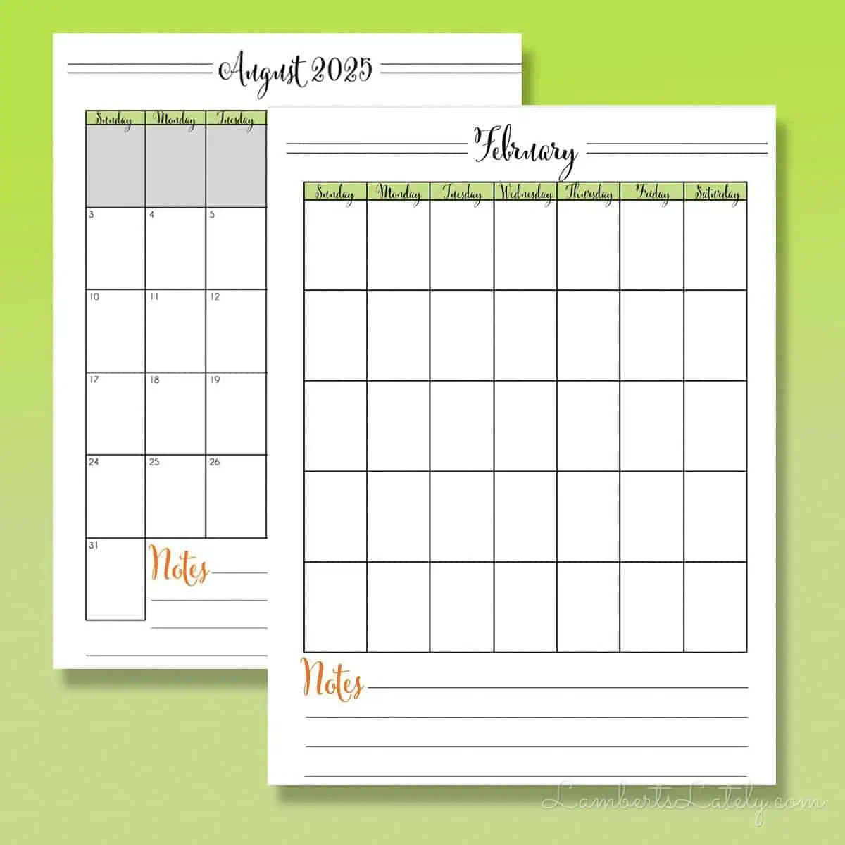 Blank Printable Calendars