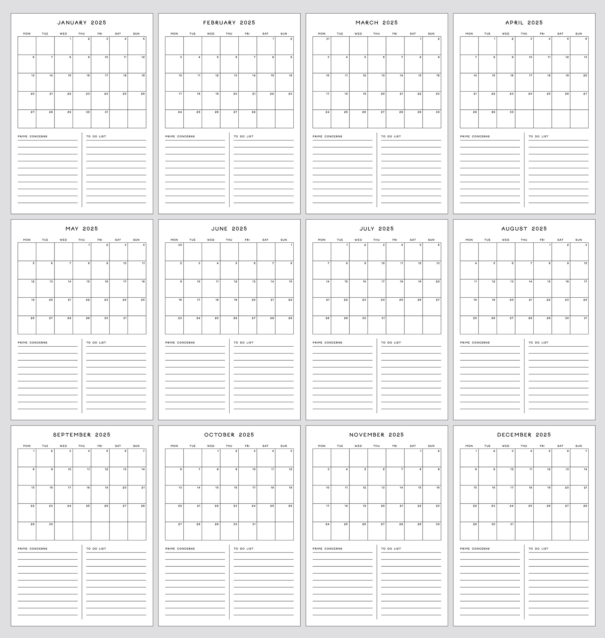 Planner Calendar 2025 Printable