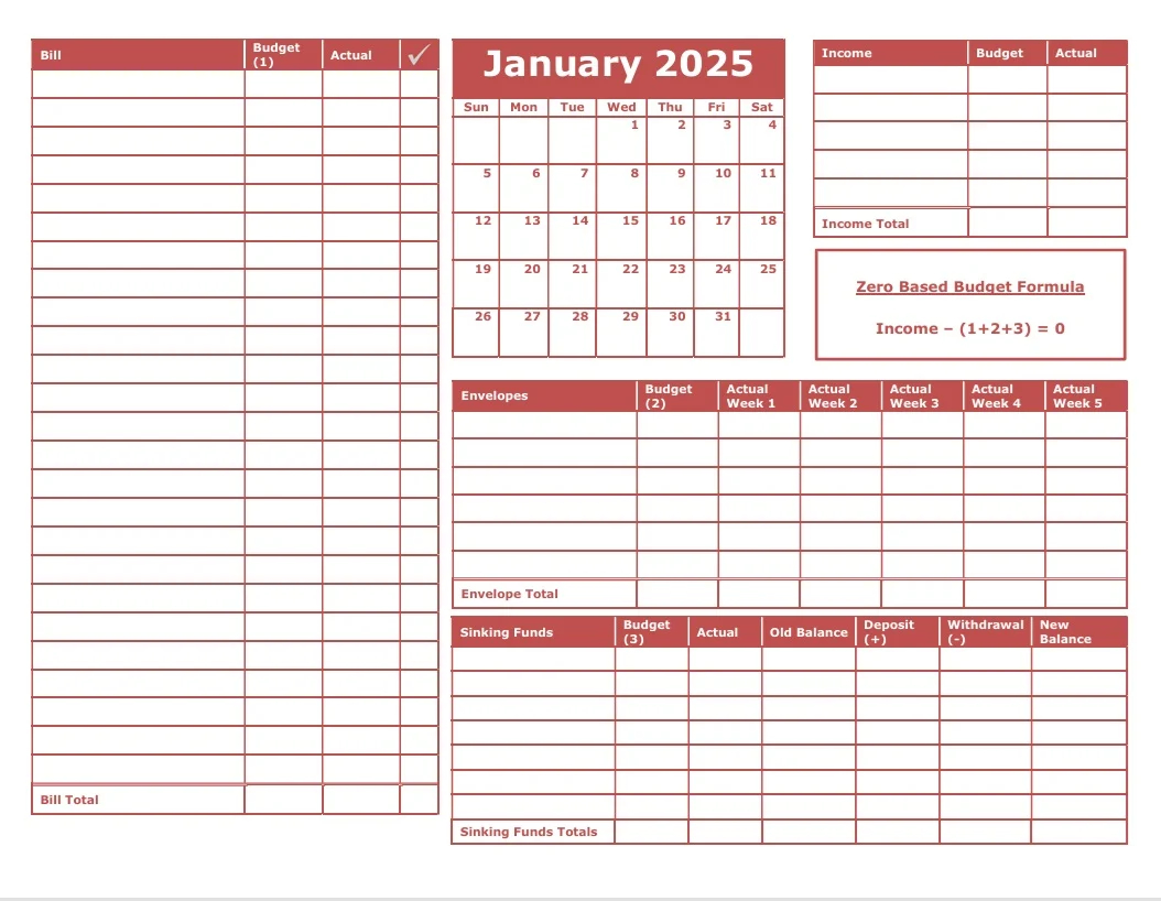 12 Months dated 2025 Budget Calendars Payhip