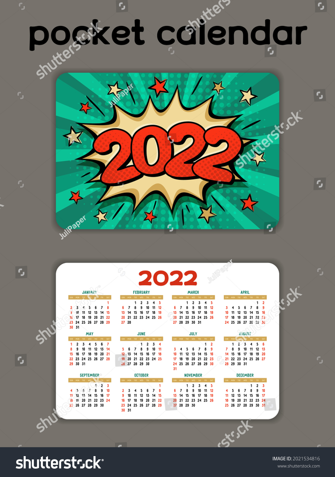 2022 Pocket Calendar Template Comic Picture Stock Vector Royalty Free 2021534816 Shutterstock