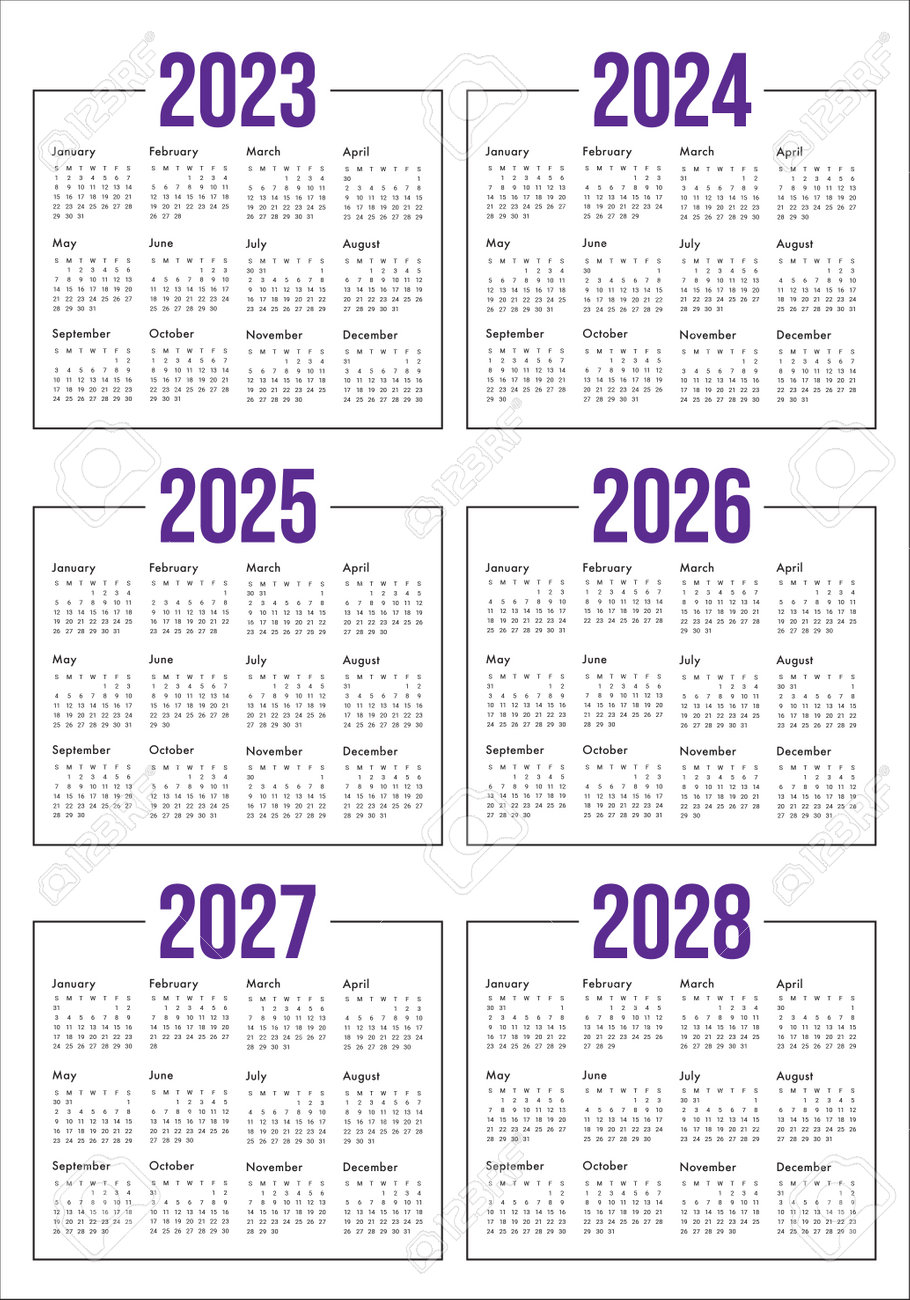 2023 2024 2025 2026 2027 2028 Calendar Year Vector Design Template Simple And Clean Design Royalty Free SVG Cliparts Vectors And Stock Illustration Image 195776058 