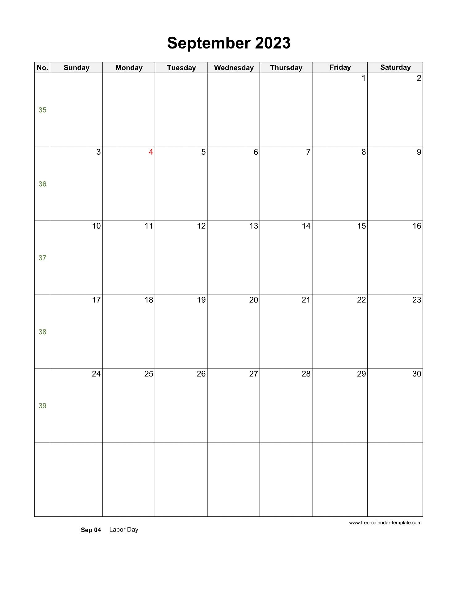 2023 September Calendar Blank Vertical Template Free calendar template 2023 September Calendar Blank Vertical Template Free calendar template