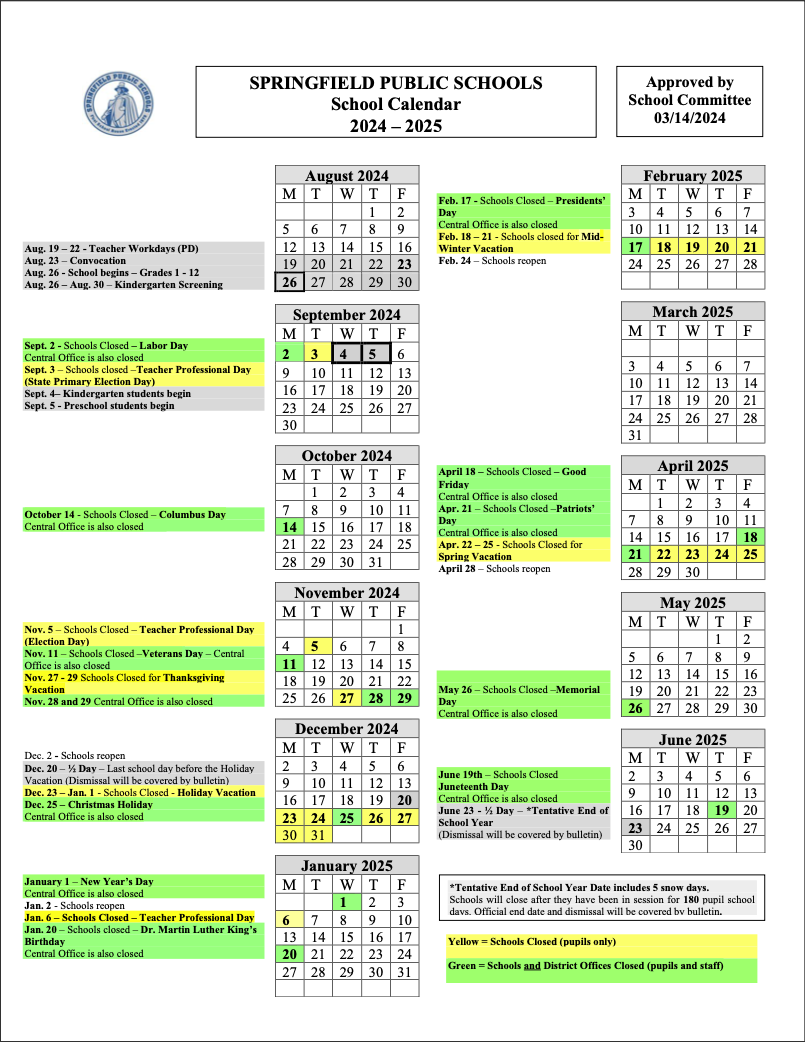 2024 2025 School Calendar Springfield Public Schools