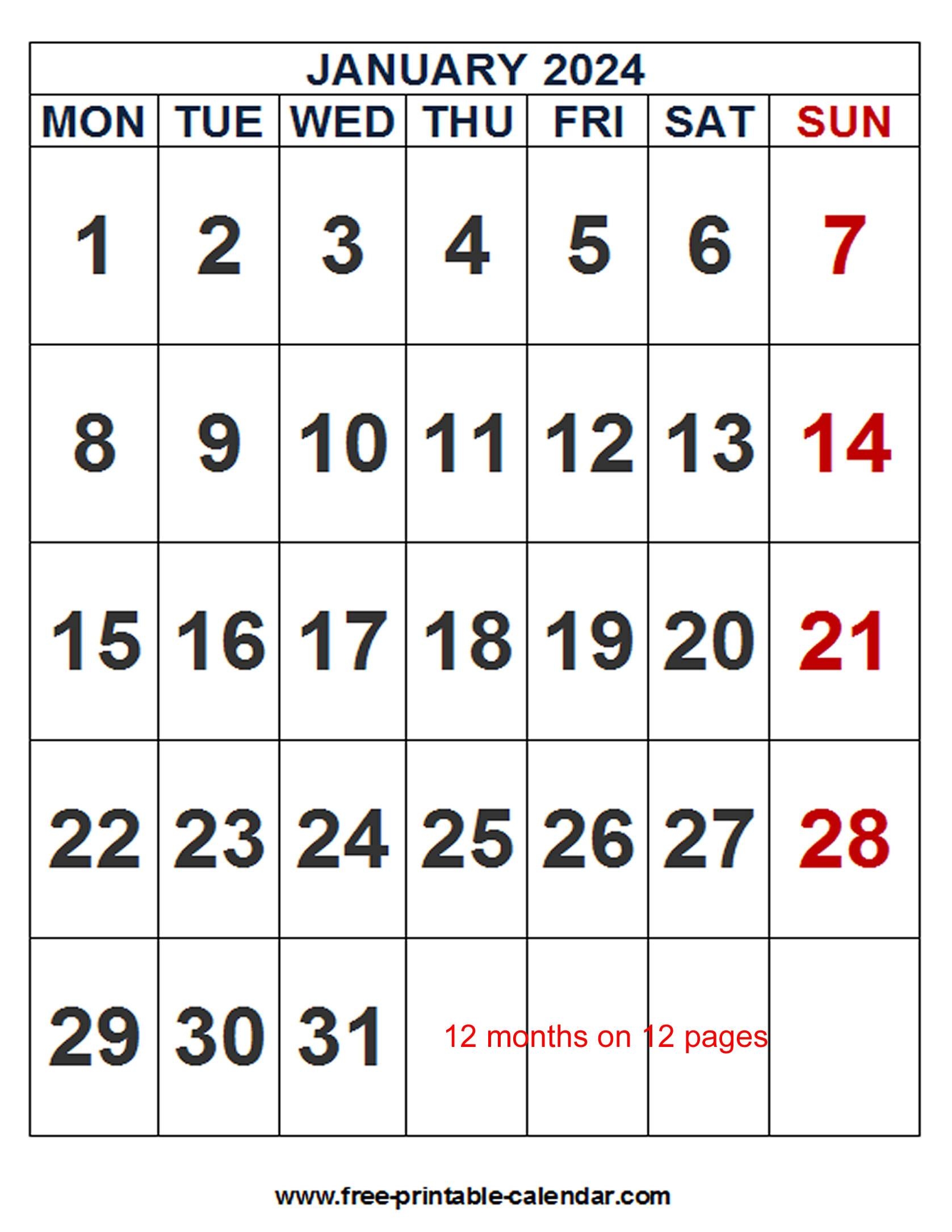 2024 Calendar Word Template Free printable calendar