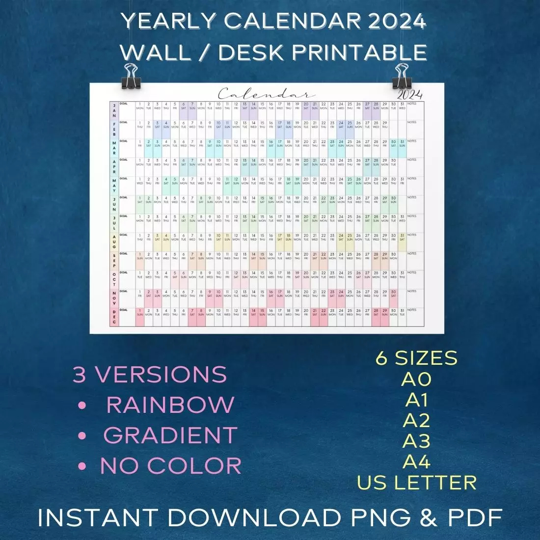 2024 Wall Calendar Set 3 Version PNG PDF Printable MasterBundles