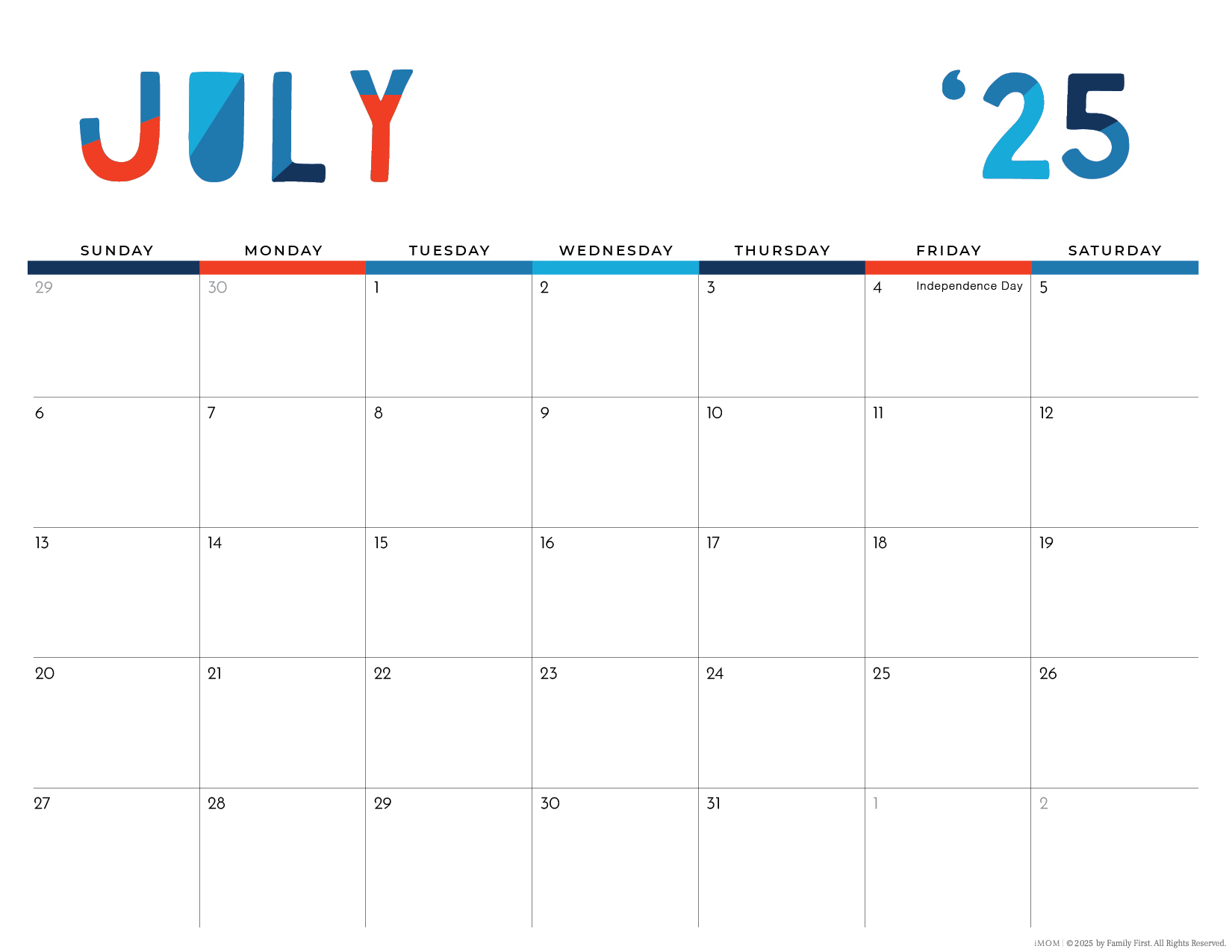 July 2026 Daily Printable Calendar