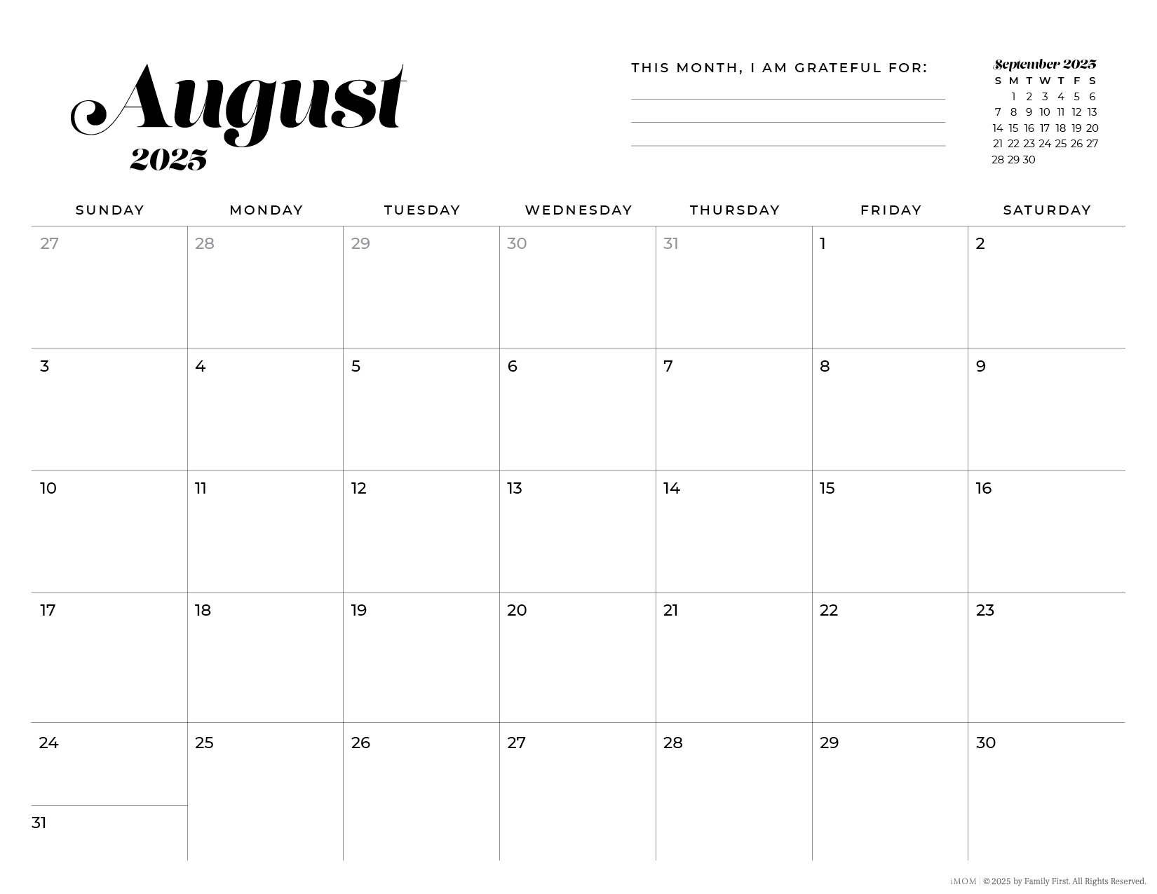 2025 2026 Simple Printable Calendar For Moms IMOM