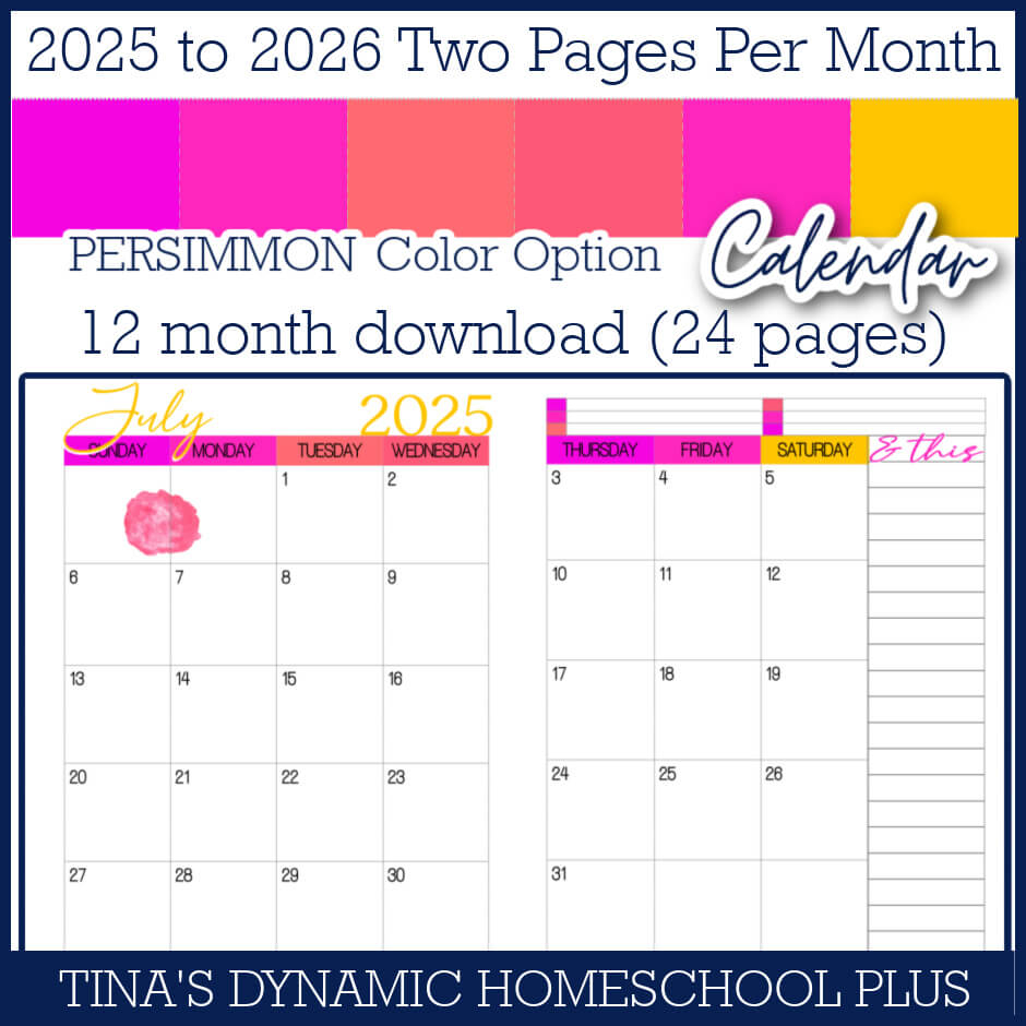 2025 2026 Two Pages Per Month Calendar Persimmon Color