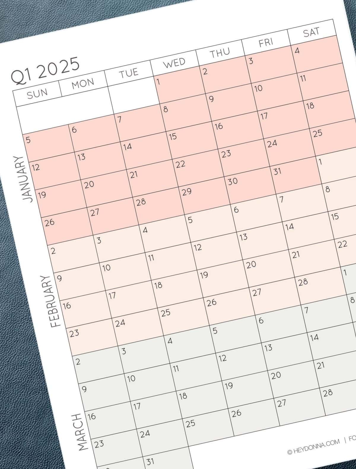 2025 Three Monthly Calendar Printable