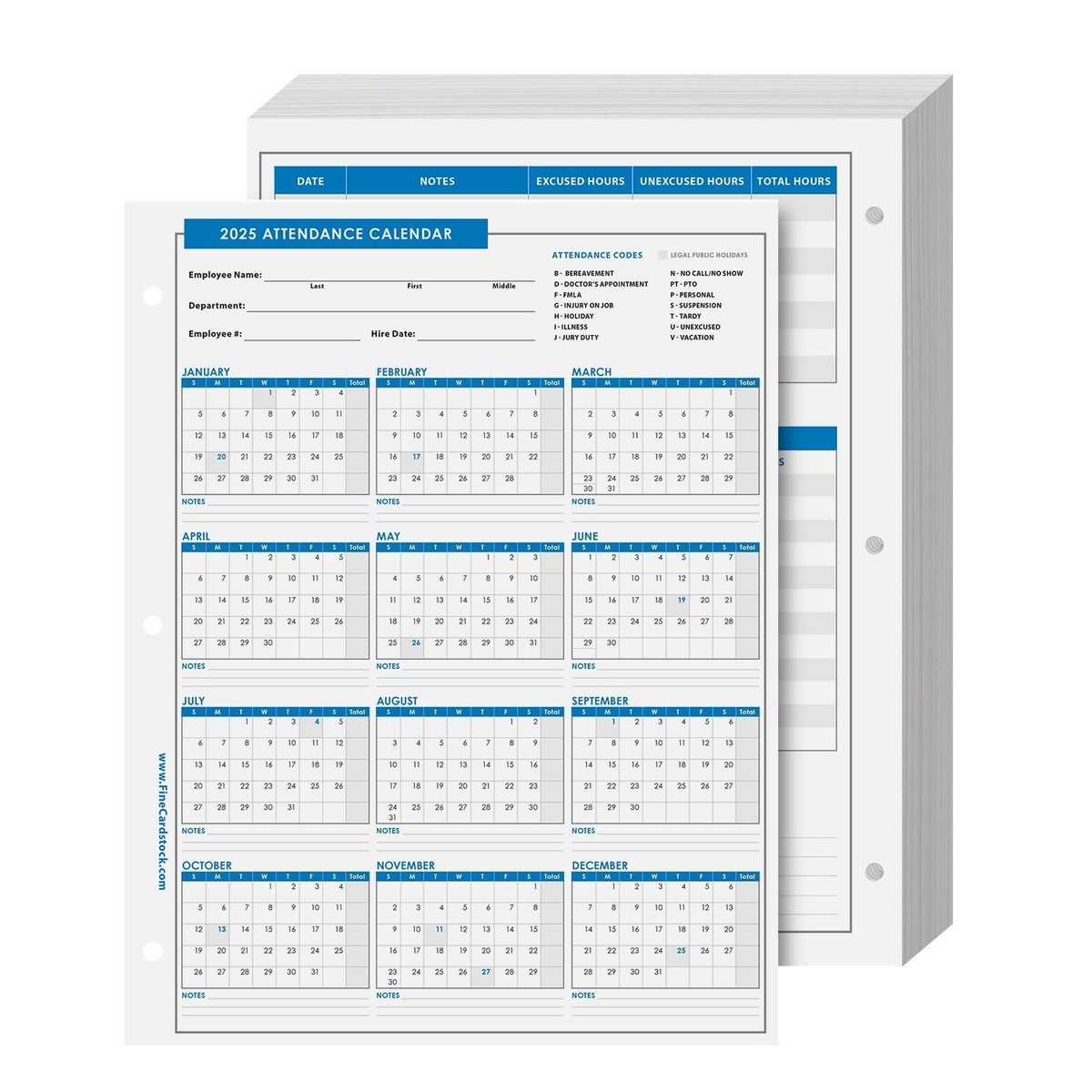 2025 Attendance Calendar Cardstock Employee Work Tracker 8 5 X 11 25 Qty EBay