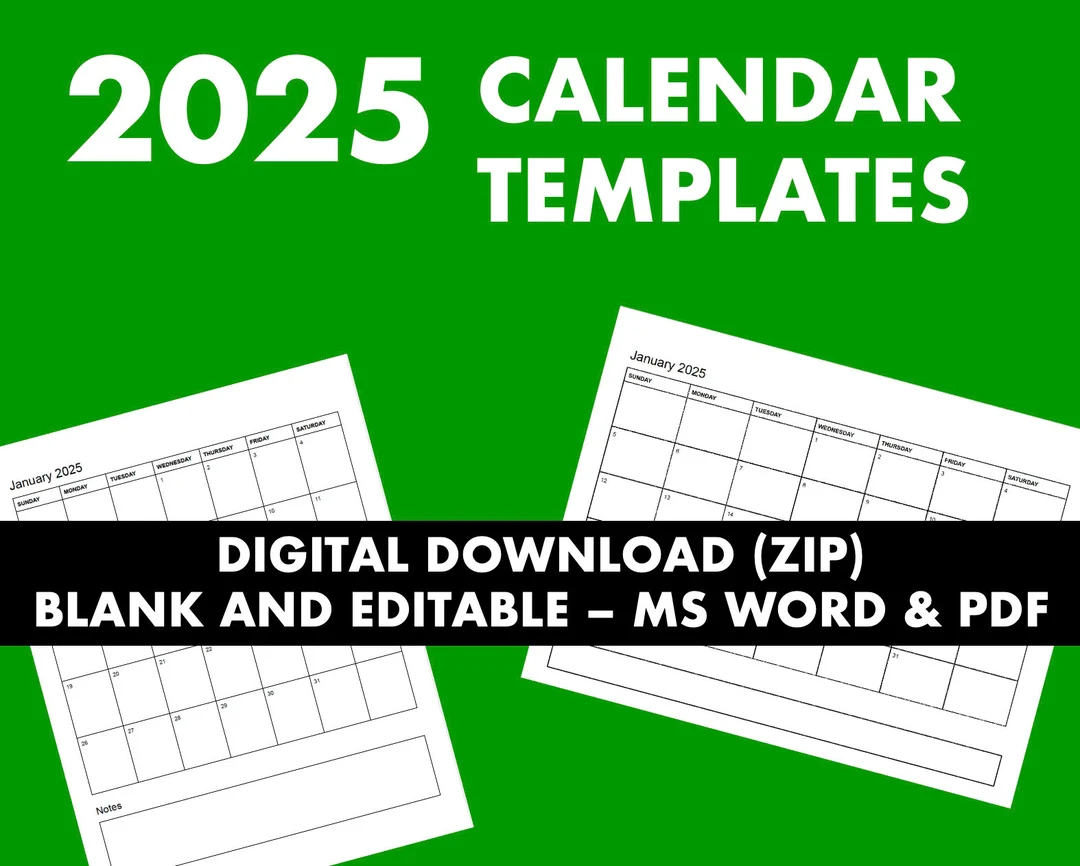 2025 Calendar Digital Templates Download A4 And 8 5 X 11 Inch MS Word And PDF Editable Calendar Templates Etsy