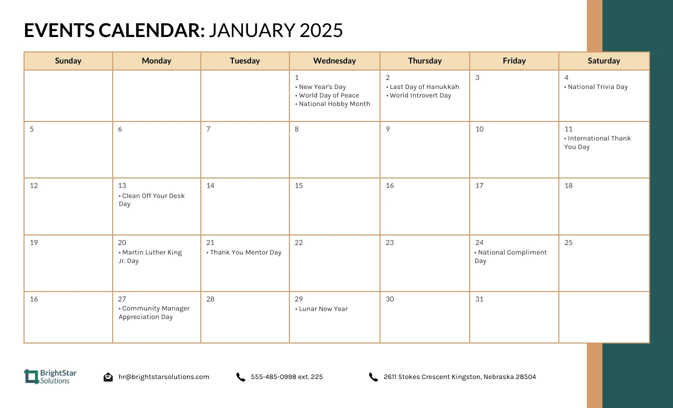 2025 Calendar Event Work Schedule Template Venngage