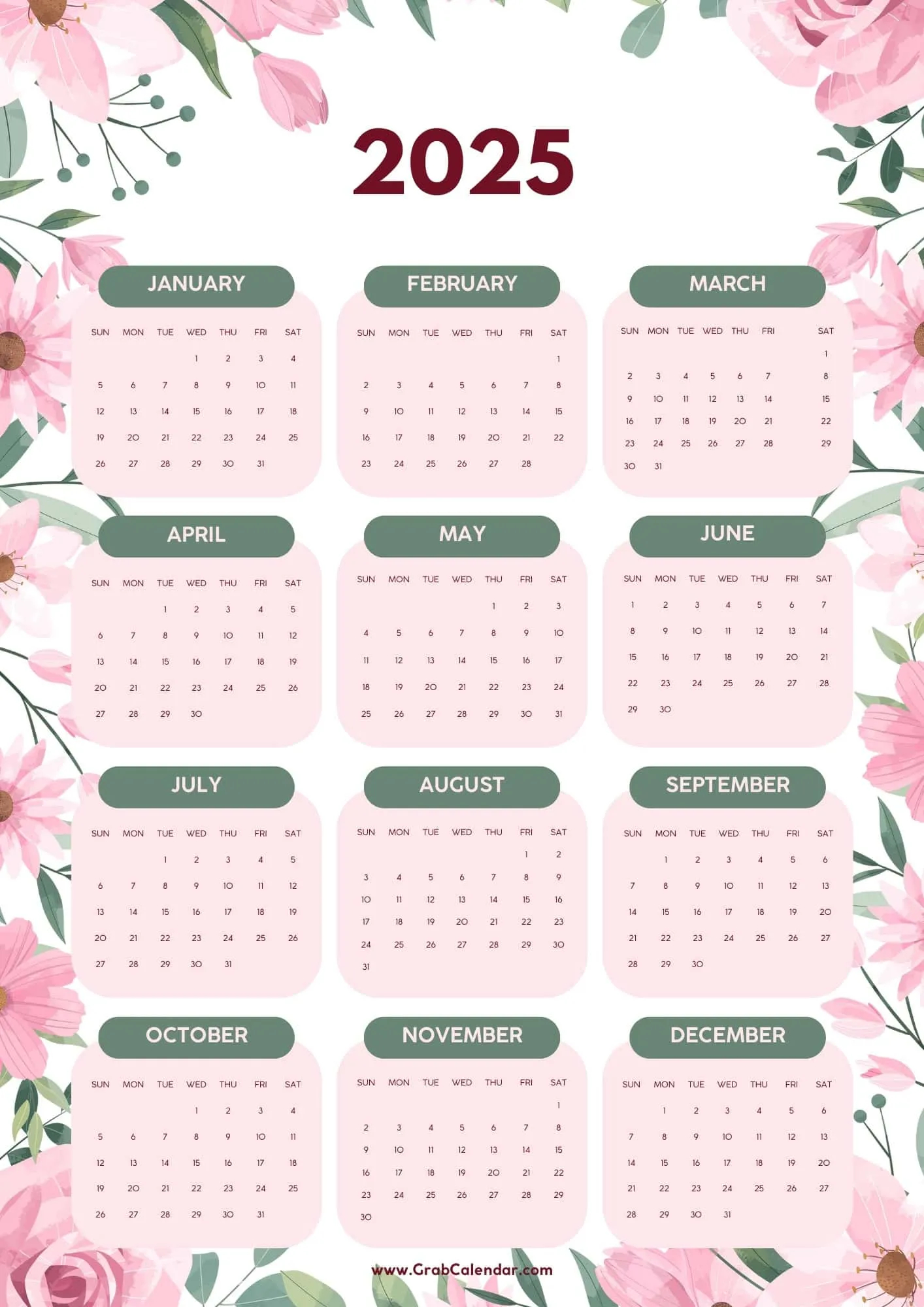 Printable Calendar 2025 With Room For Pictures