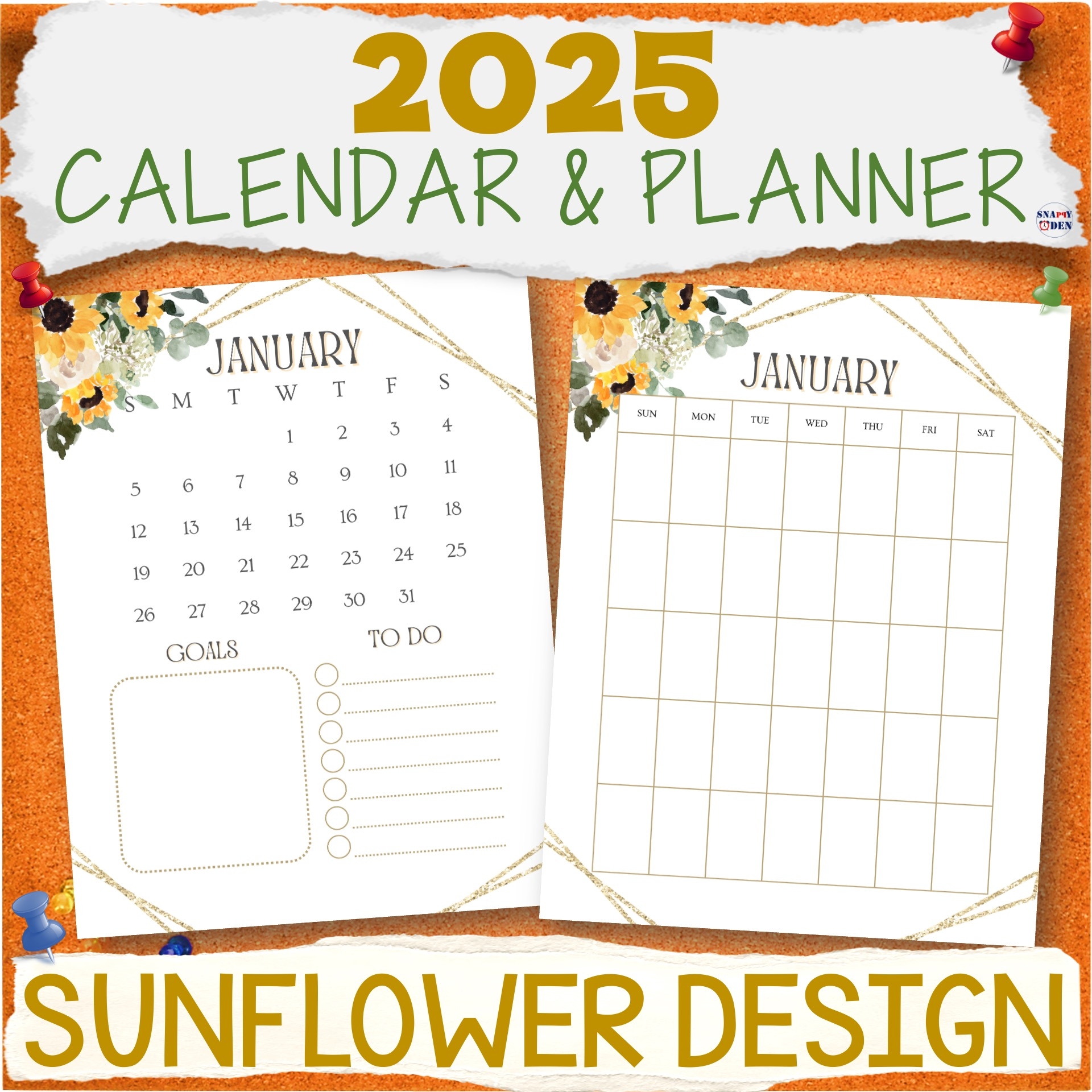 2025 calendar planner printable journaling templates sunflower monthly calendar made by teachers