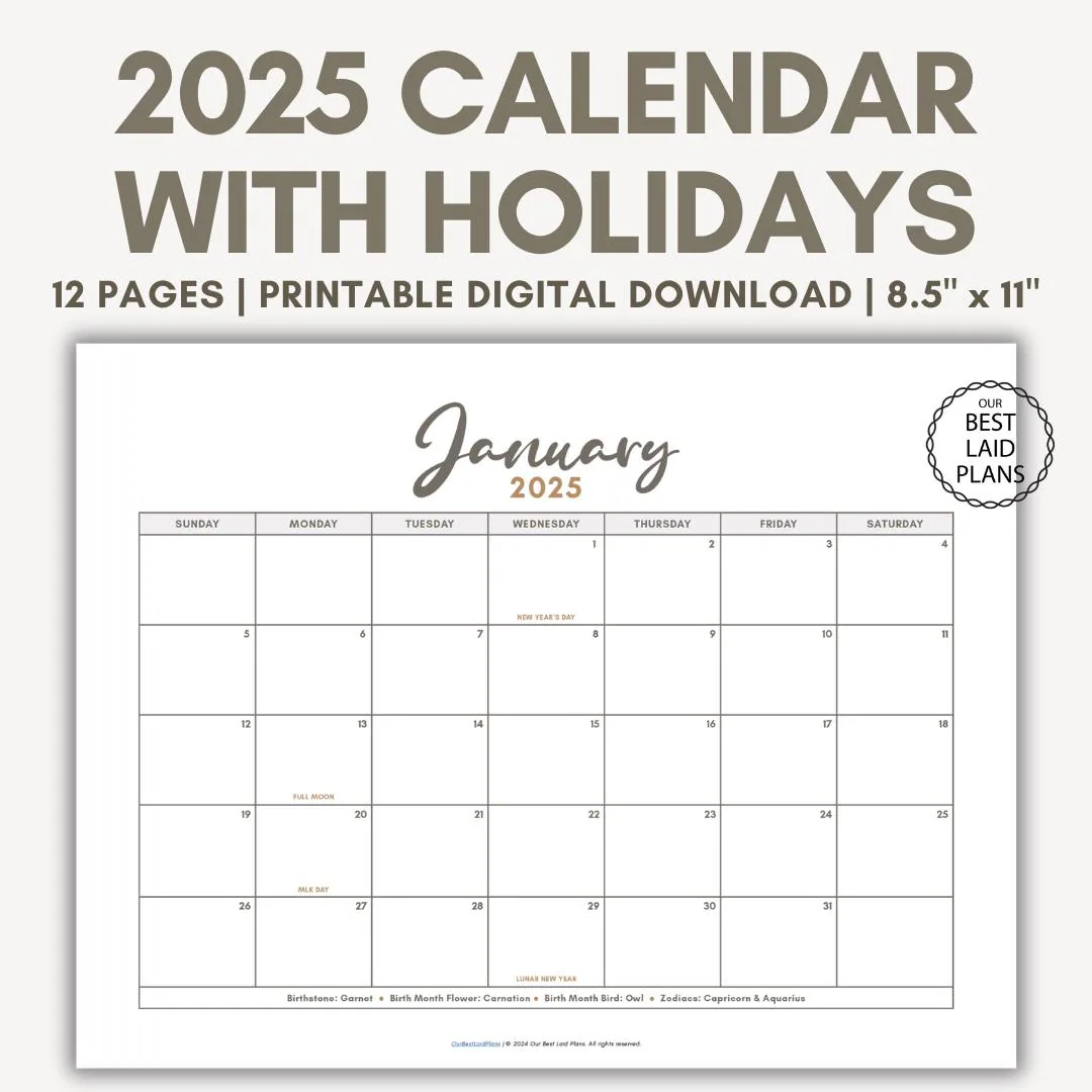 2025 calendar printable pdf 2025 monthly bundle calendar printable year annual 2025 printable calendar landscape 2025 calendar with holidays etsy