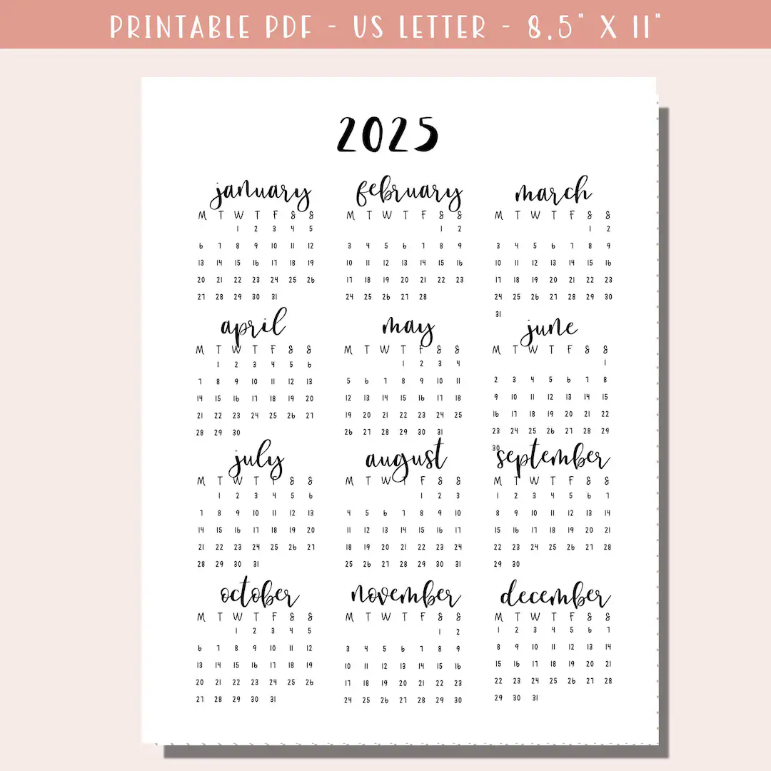 2025 Calendar Printable Planner 2025 Dotted Bullet Journal Page Monday Sunday Start A5 Journal Insert Minimalist PDF Download Etsy