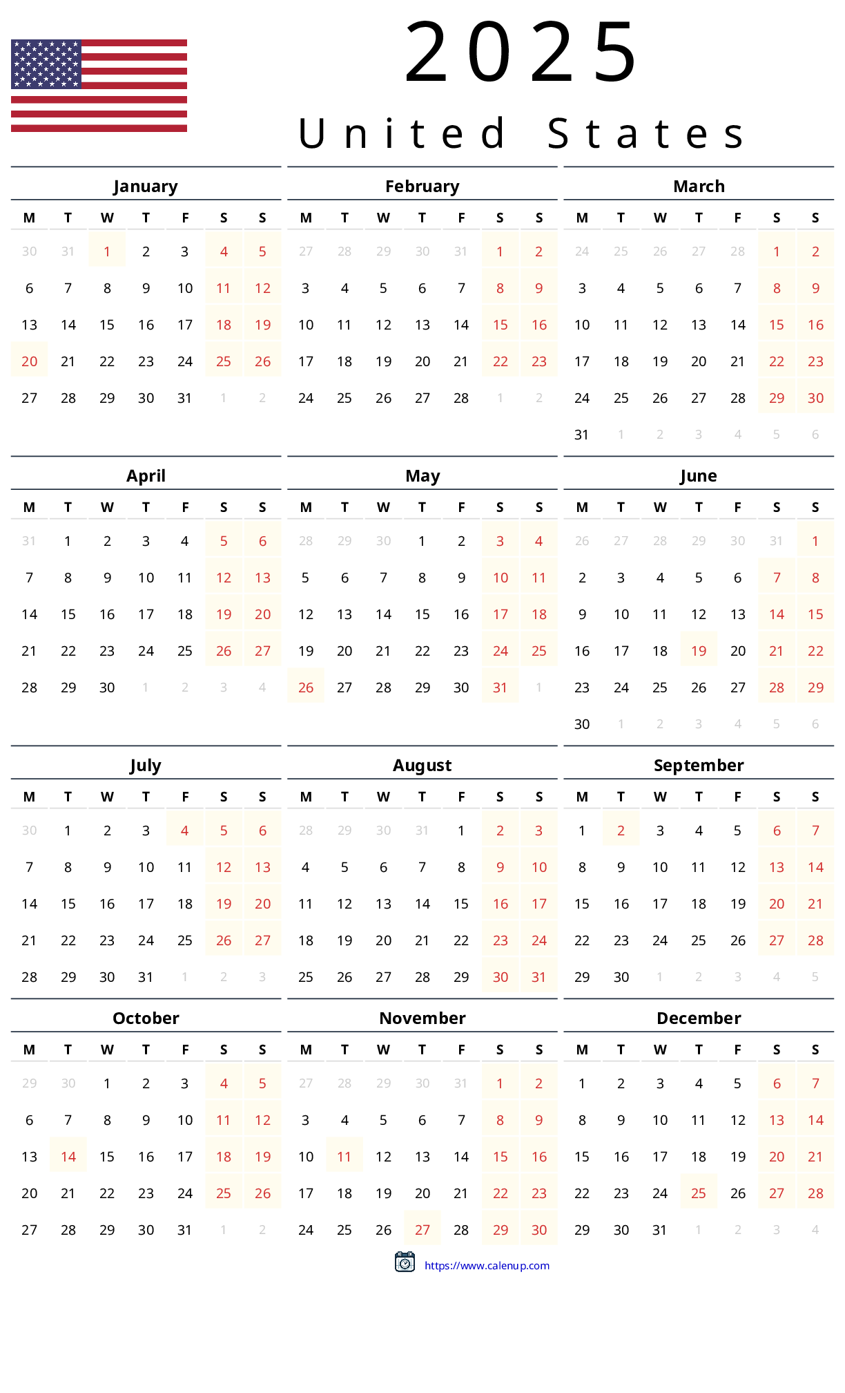 2025 Us Calendar Printable