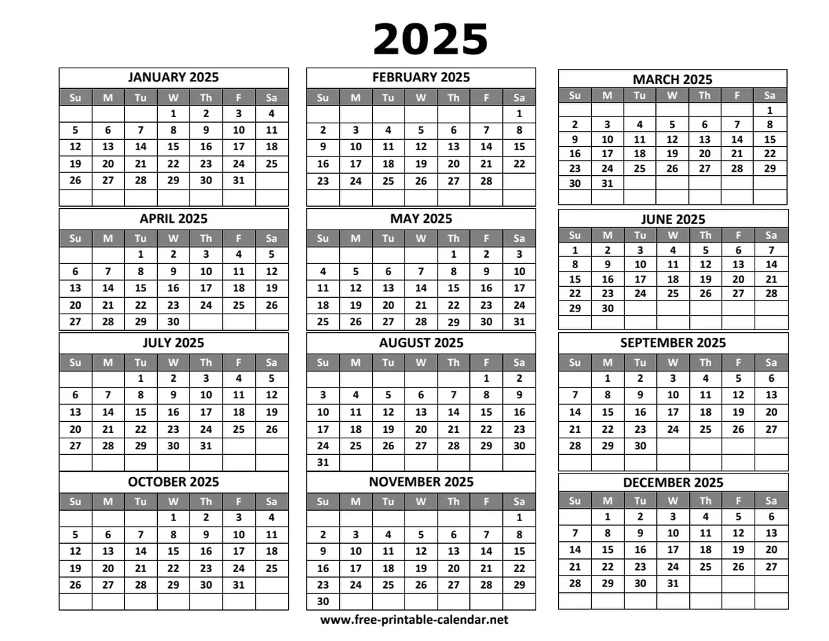 2025 calendar template