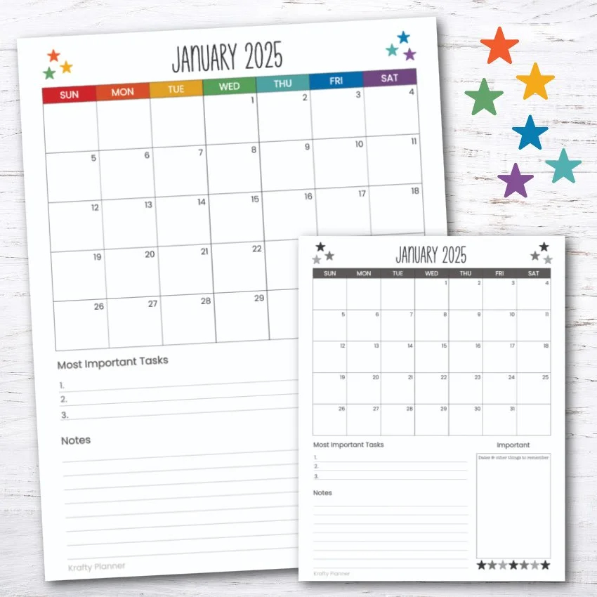 2025 calendar with notes and task lists krafty planner