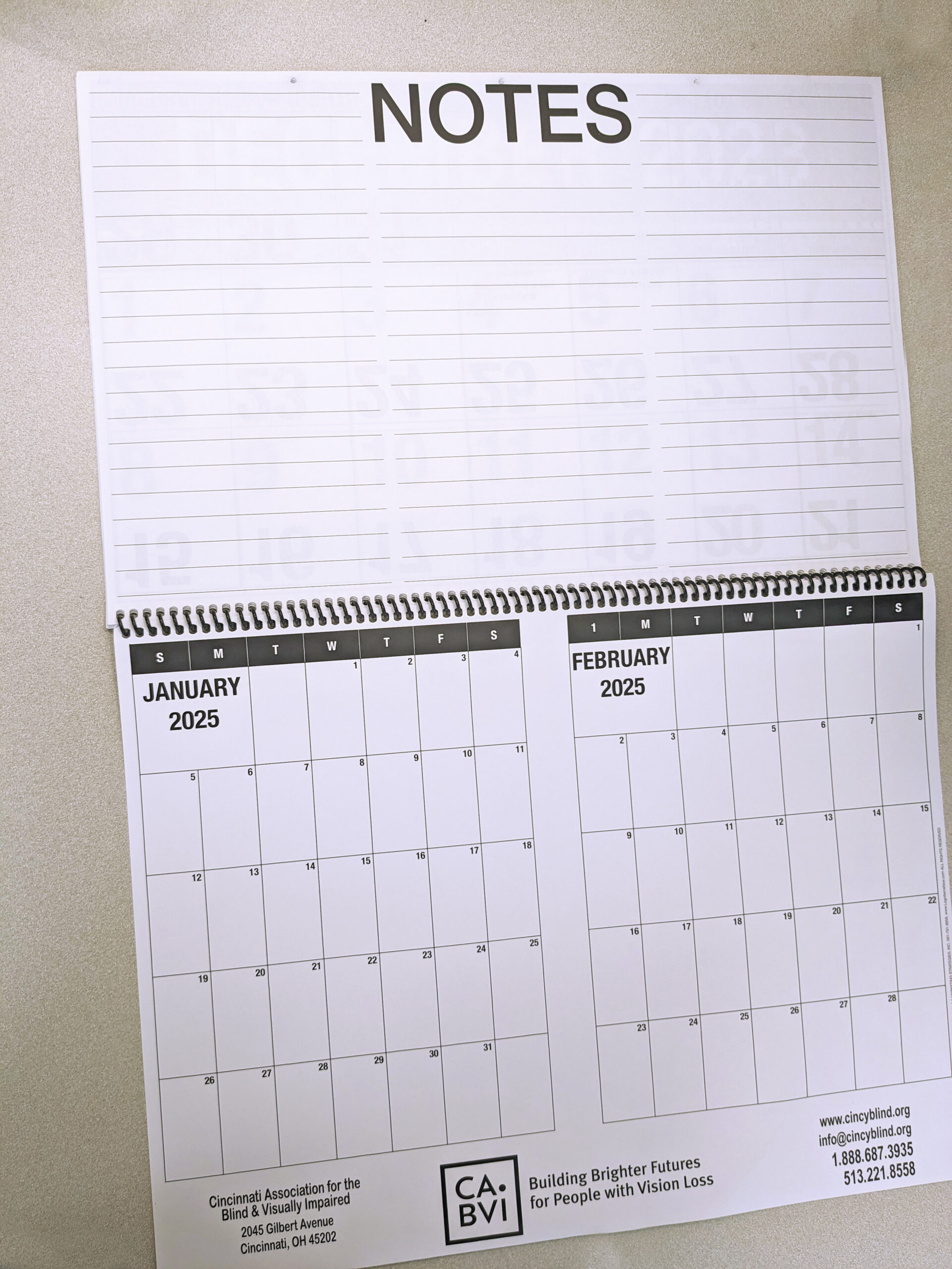 2025 Large Print Calendar CABVI