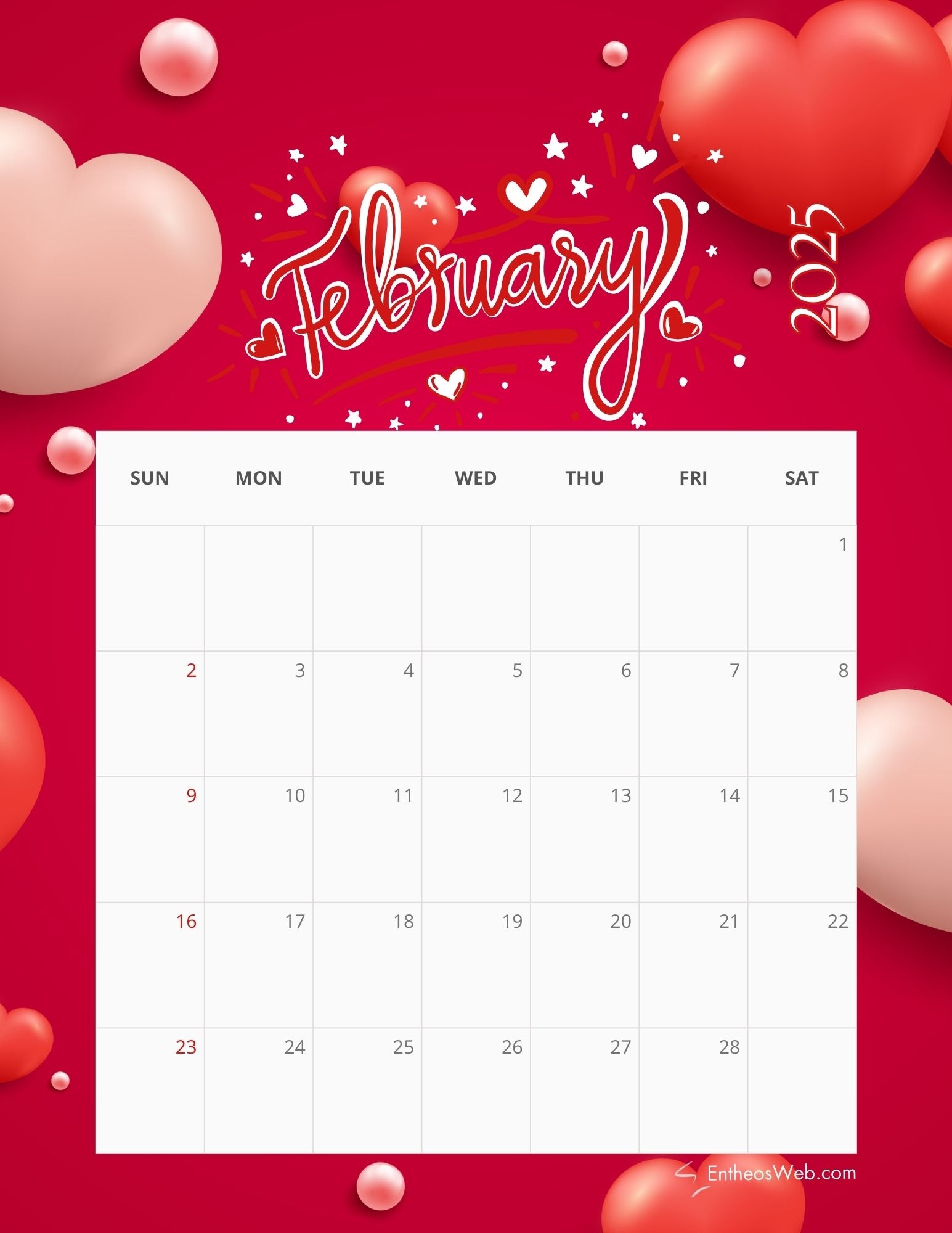 2025 Monthly Calendar Free PDF Printable EntheosWeb