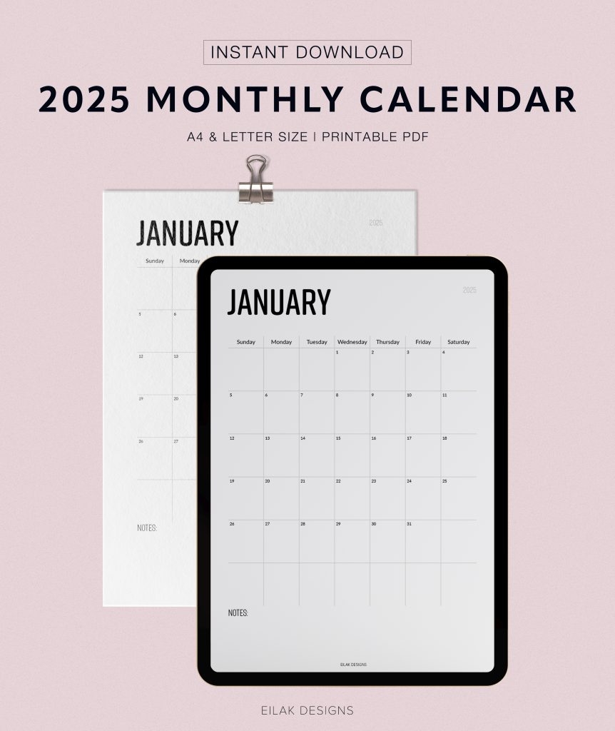 Monthly Calendar Printable Free 2025