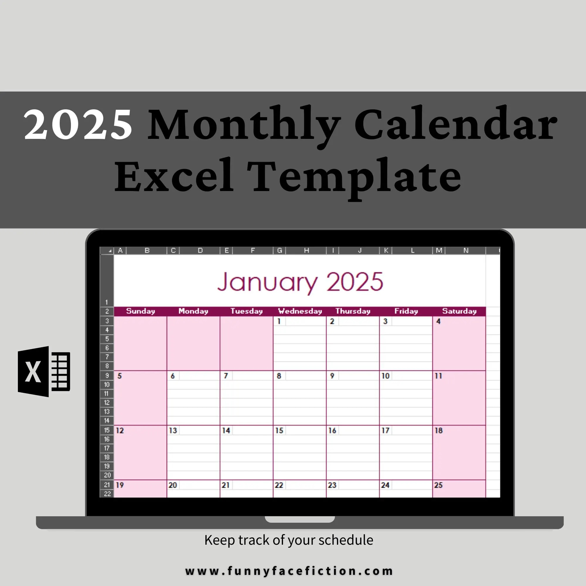 2025 Monthly Calendar Template Excel Monthly Calendar Template Editable Monthly Planner Template Monthly Calendar Excel Calendar Template Etsy