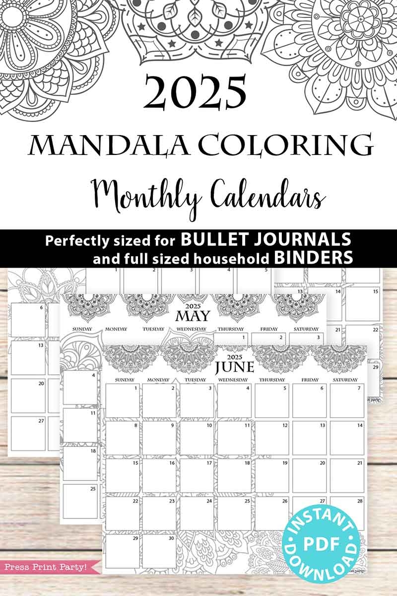 2025 Monthly Calendars For Bullet Journals Or Binders Mandala 2025 Monthly Calendars For Bullet Journals Or Binders Mandala