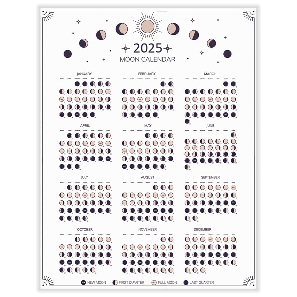2025 Moon Phase Calendar Full Moon Cycle Calendar 11 X 14 Inches Hangable Lunar Calendar Wall Poster Moon Tracker Wall Art Astrology Calendar Decorations Moon Lover Gifts Celestial Calendar Buy Online