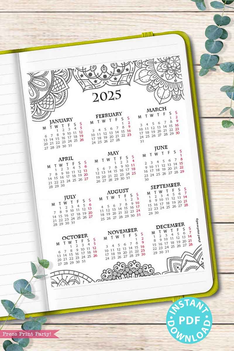 Printable 1 Page Calendar 2025
