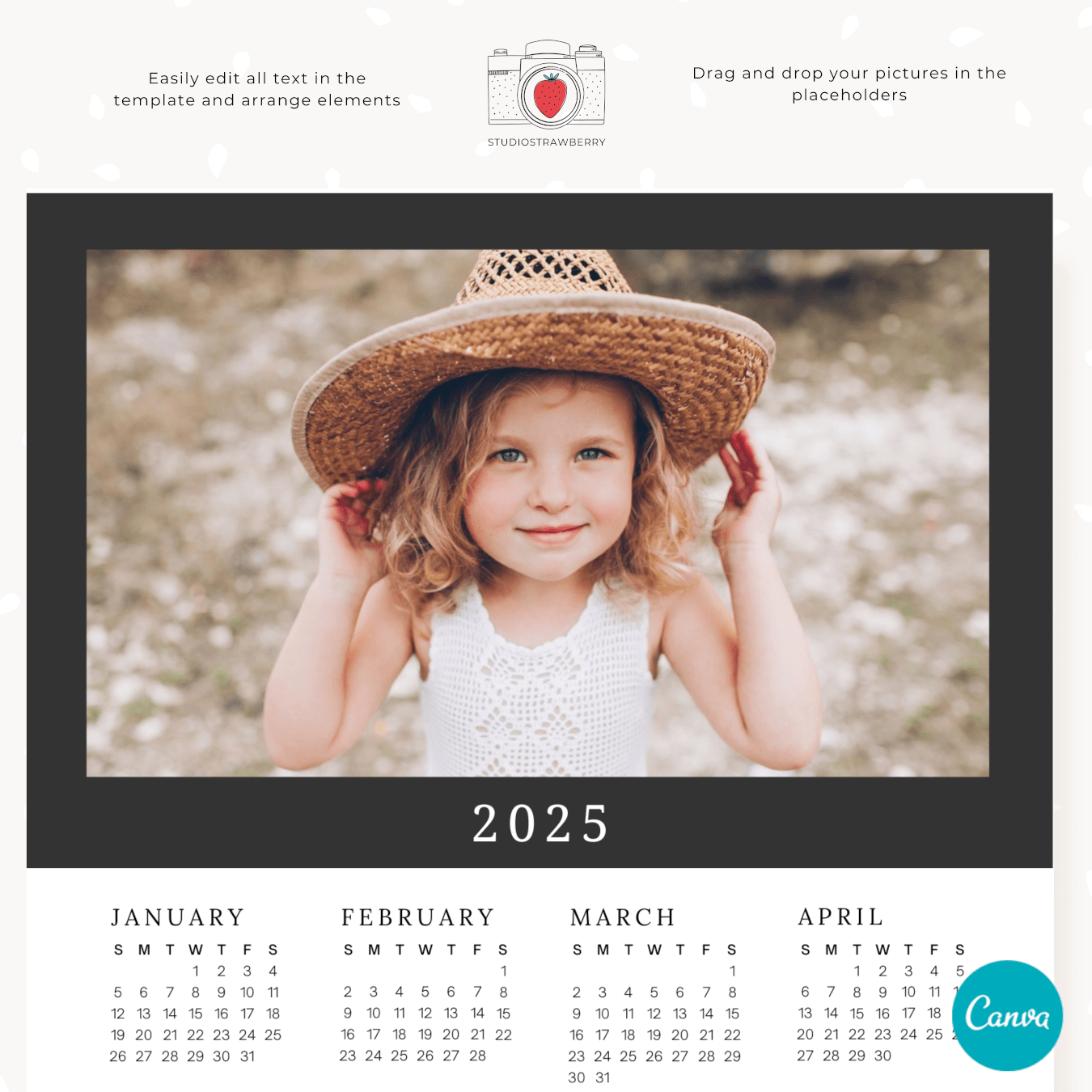 2025 Photo Calendar Template For Canva Photoshop Strawberry Kit 2025 Photo Calendar Template For Canva Photoshop Strawberry Kit