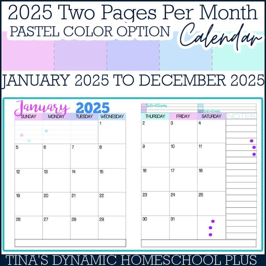 2 Page Printable Calendar 2025