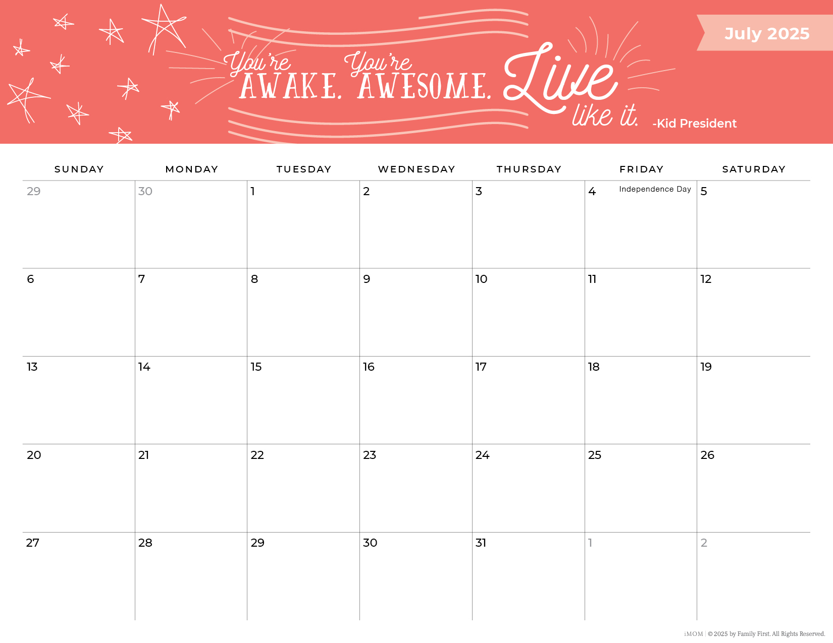 2025 Positive Thoughts Printable Calendars For Moms IMOM